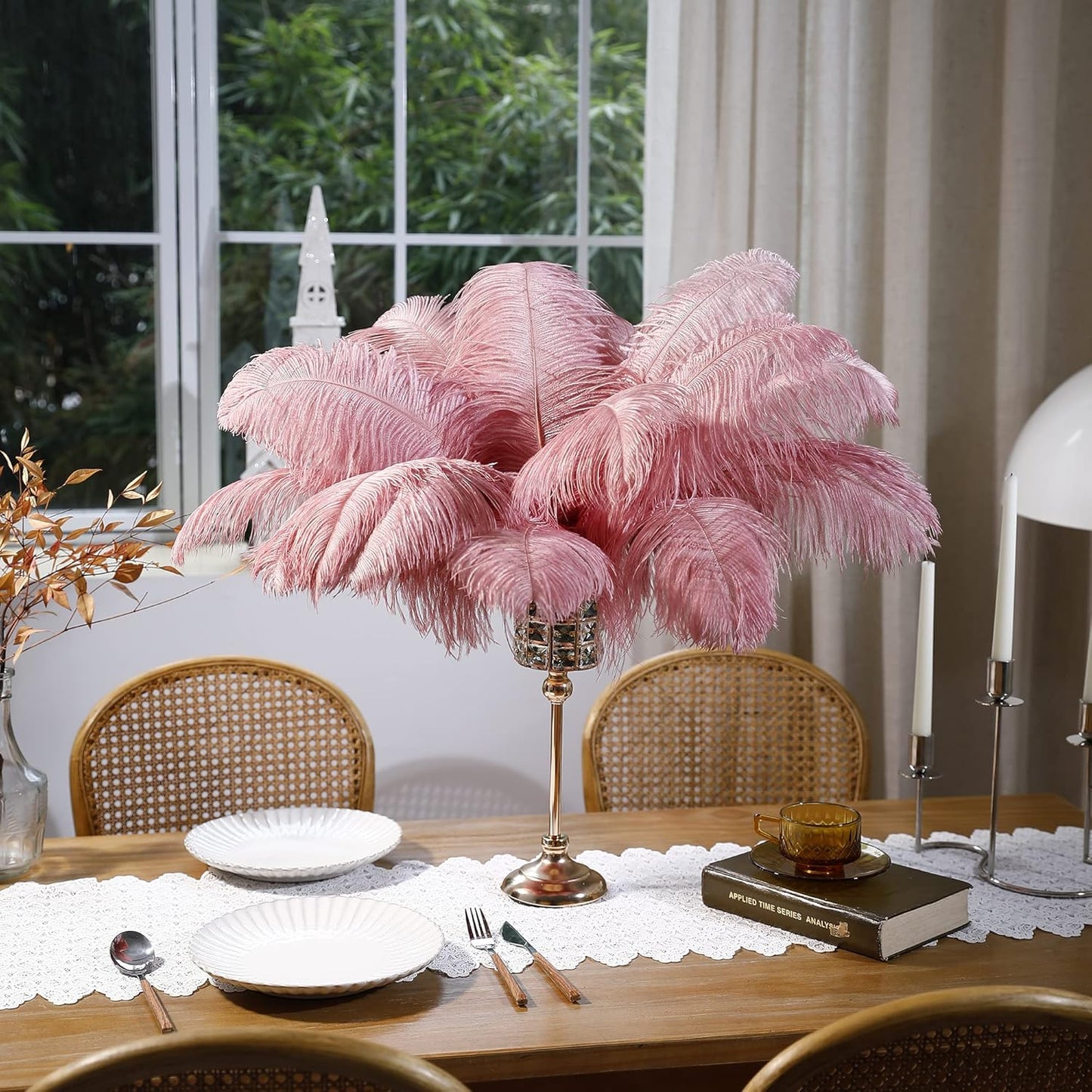 Larryhot Pink Ostrich Feathers Bulk- 16-18 inch 10pcs Feathers for Cfafts,Wedding Party Centerpieces, and Home Decorations (Lotus Pink)