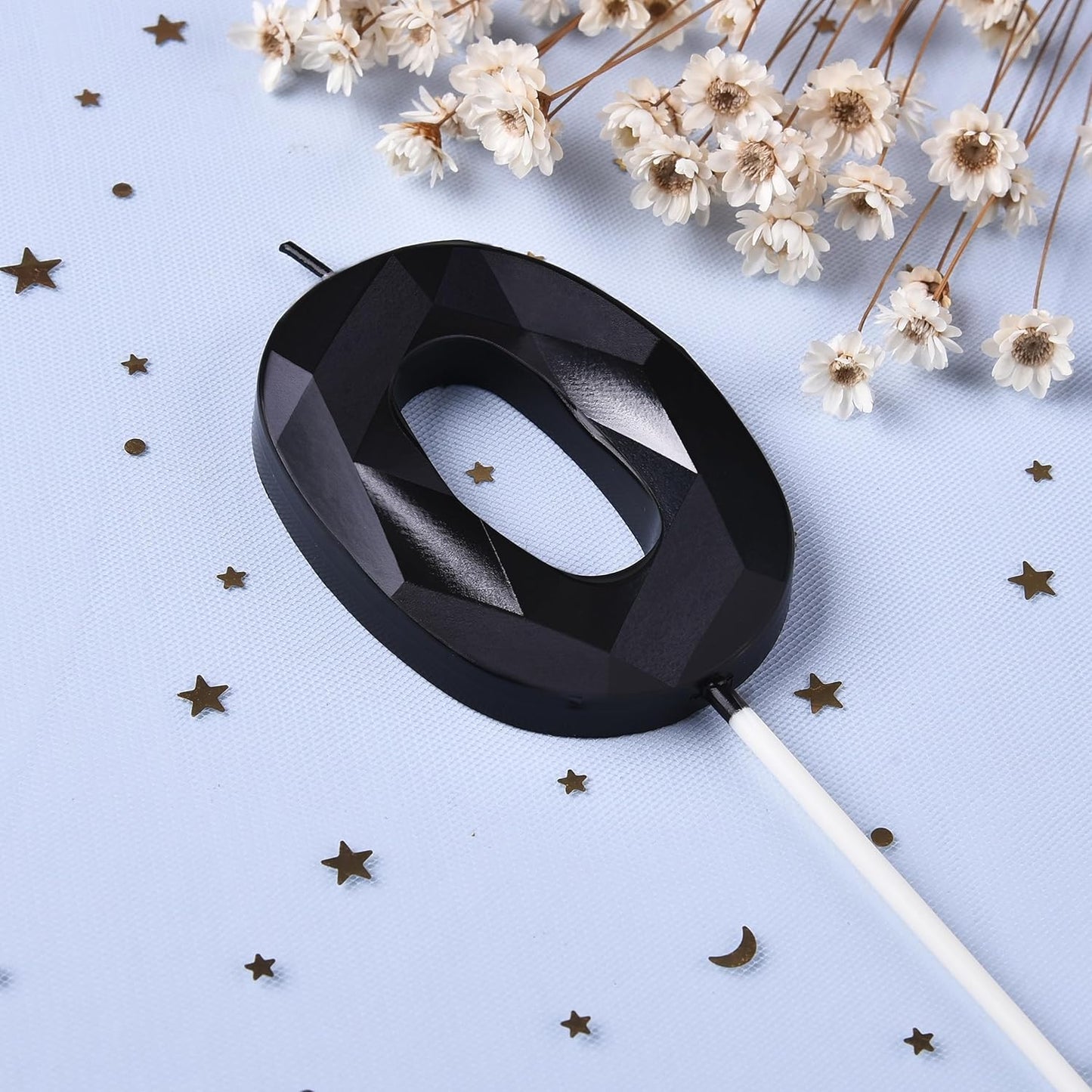 PHD CAKE 2.76 Inch Crystal Black 0 Number Birthday Candles, Red Number Candles, Cake Number Candles, Party Celebration