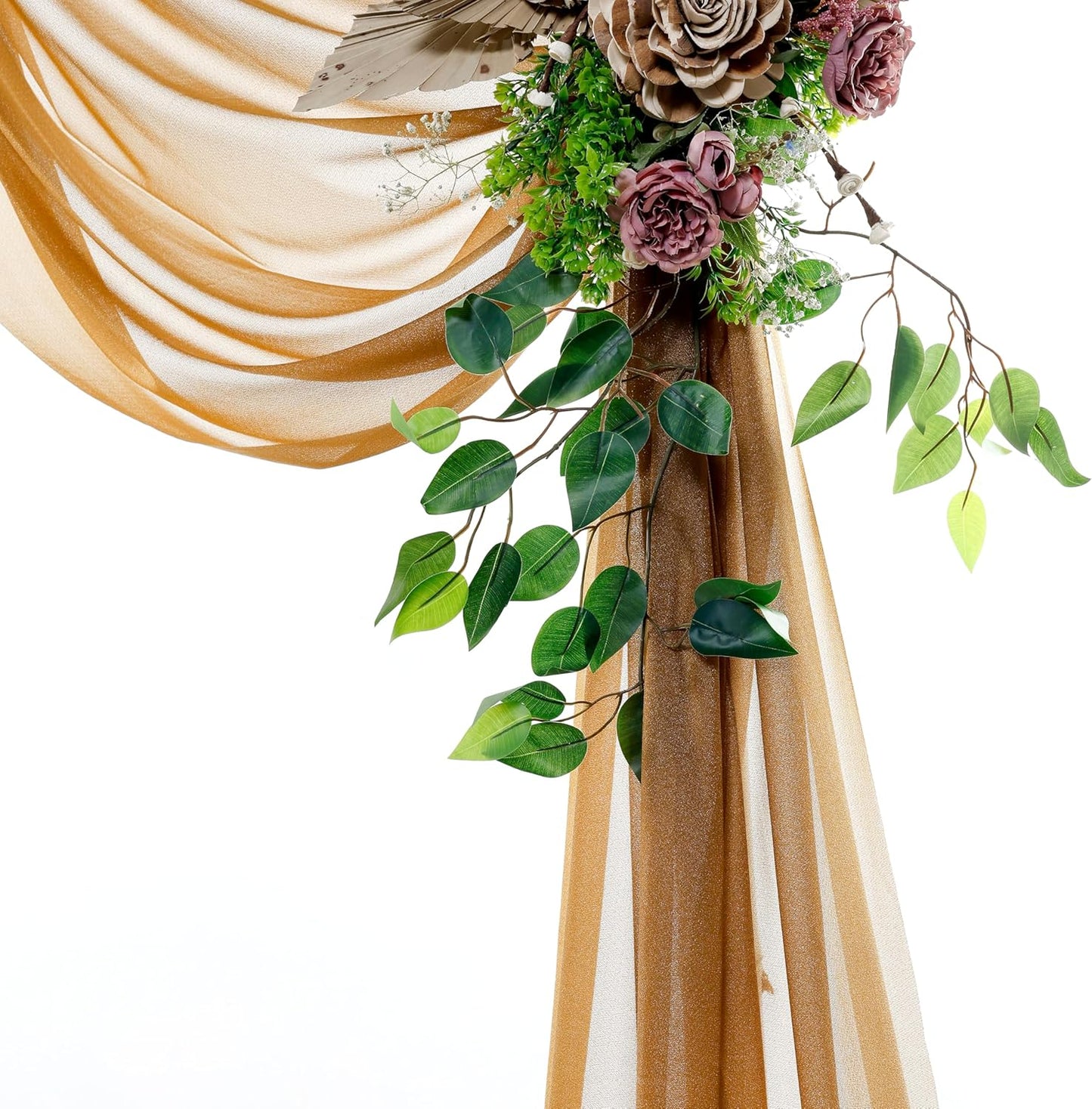 VDS Pack of 1 Panel (30 Inch X 30 Feet) Wedding Arch Draping Fabric Sheer Chiffon Fabric Drapery for Wedding Ceremony Reception Swag Backdrop Canopy Chuppah ARBO Altars Decoration (Mocha)