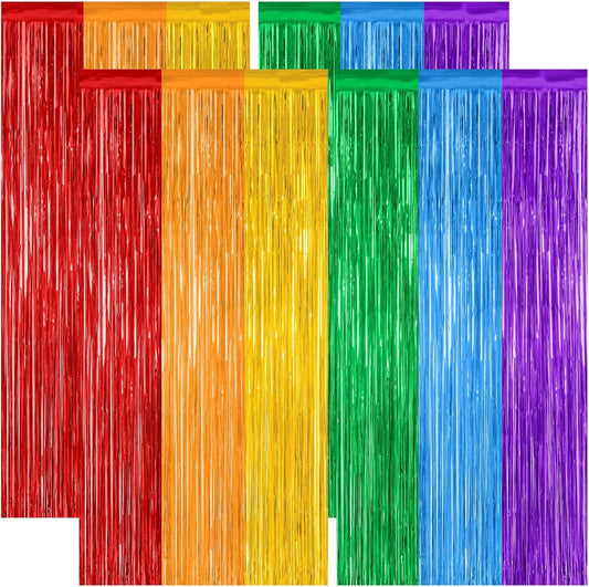 4 Pack Pride Decorations, 3.28 FT x 7.05 FT Rainbow Backdrop, Metallic LGBT Party Decor Foil Tinsel Party Streamer Backdrop Curtains, Rainbow Curtains Birthday Photo Booth Props