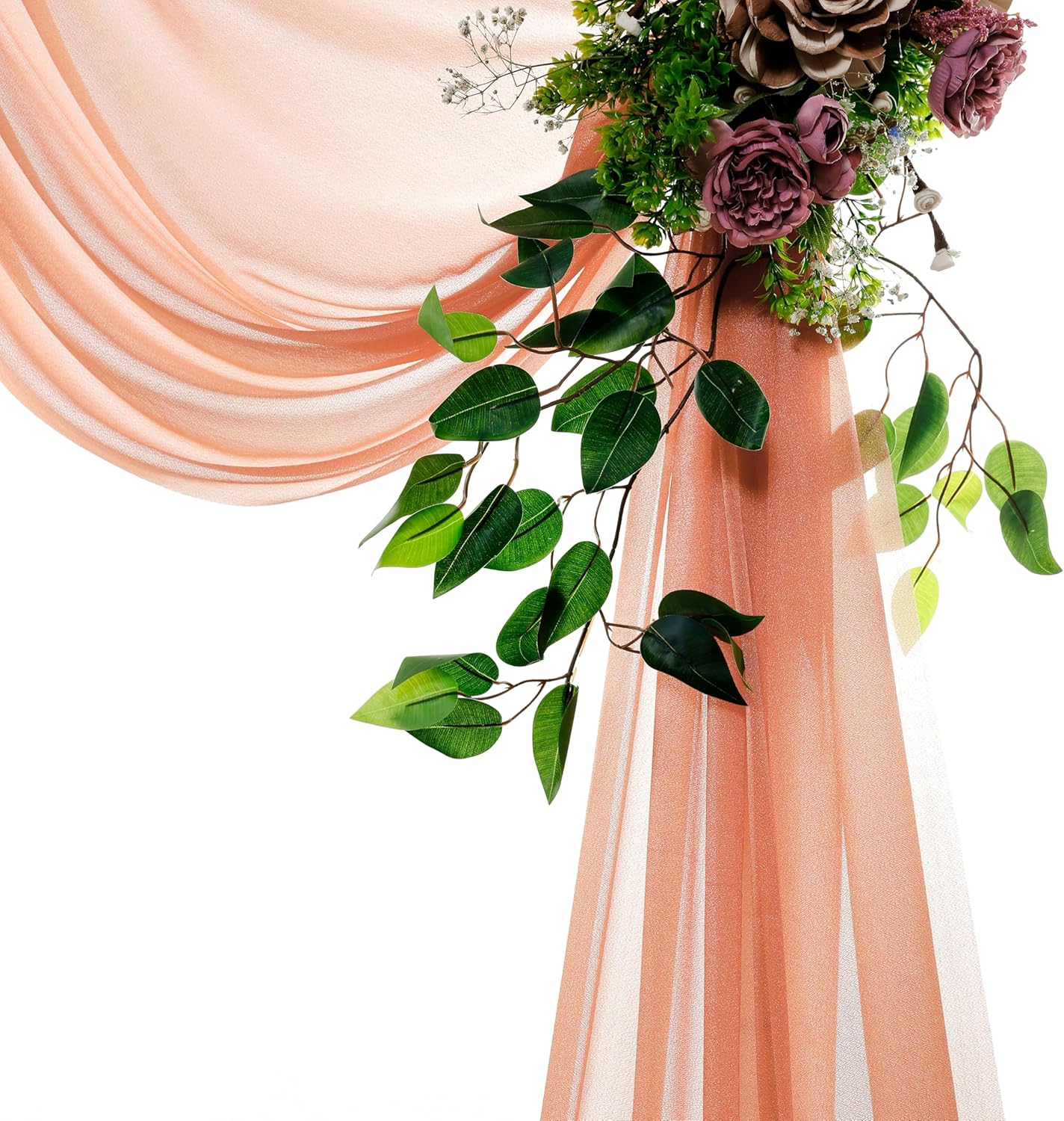 VDS Pack of 2 Panel (30 Inch X 40 Feet) Wedding Arch Draping Fabric Sheer Chiffon Fabric Drapery for Wedding Ceremony Reception Swag Backdrop Canopy Chuppah ARBO Altars Decoration (Coral Peach)