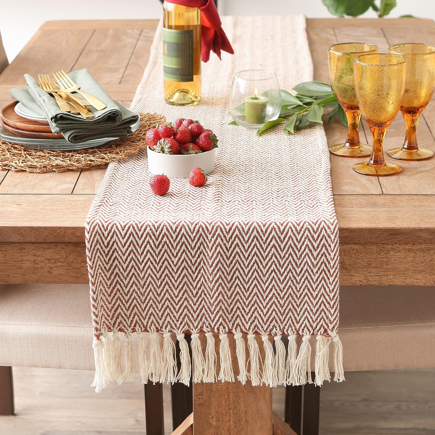 DII Woven Basic Tabletop Collection Chevron Table Runner, 15x108, Cinnamon
