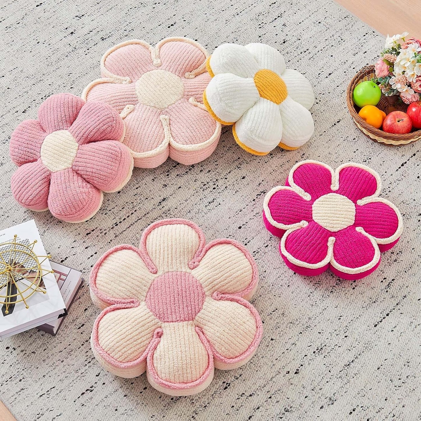 Flower Pillow, Soft Flower Decorative Throw Pillow, Cute Daisy Flower Shaped Seating Floor Cushion Room Décor Plush Pillows for Sofa Couch Bed (13.7 Inch, Pink)