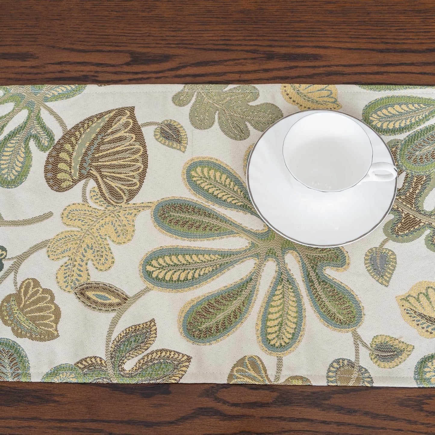 Mika Home Tropical Leaf Table Runner for Home Decor 13X90 Inches Green Brown Seasonal Dining Table Decoration for Home