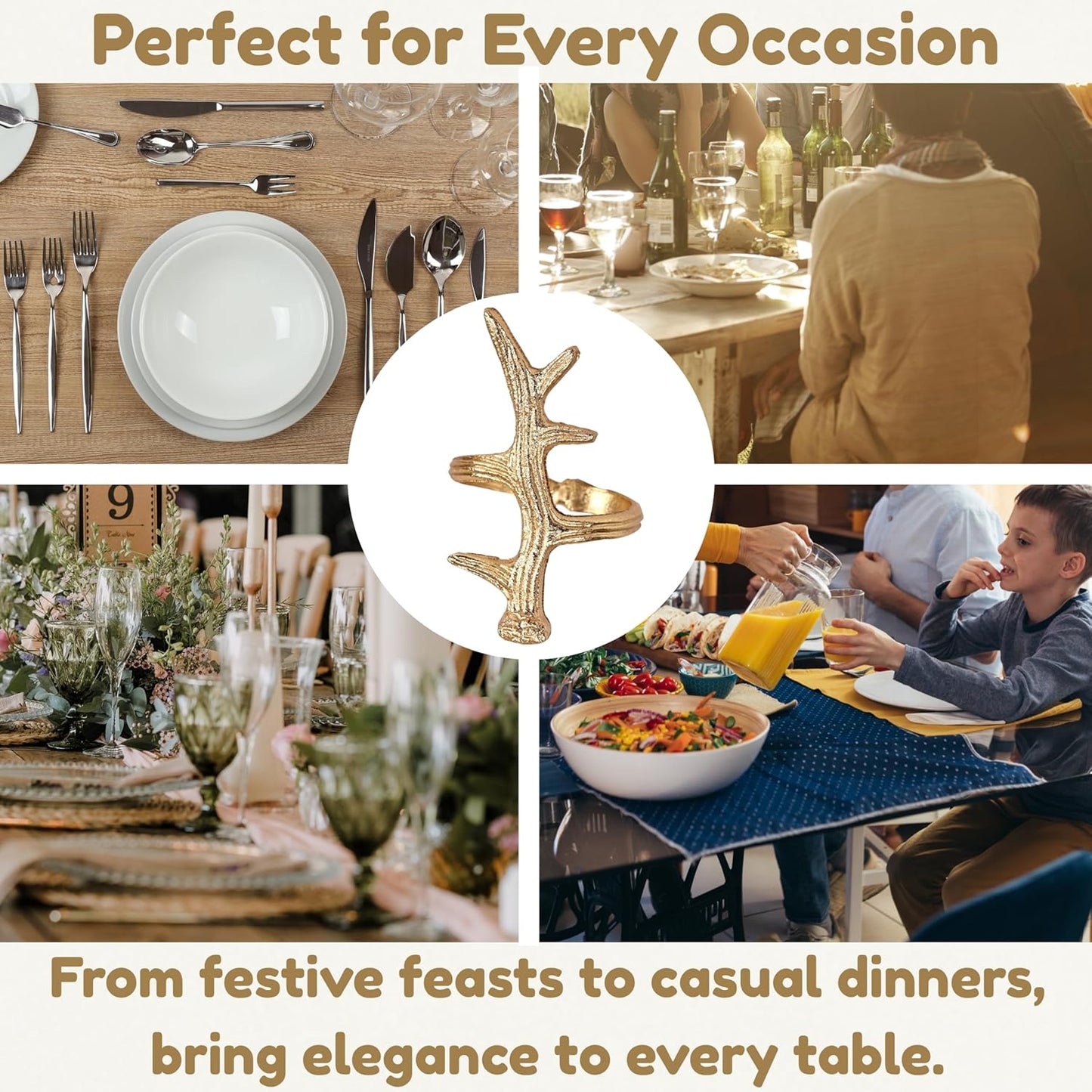 Lightweight Metal Napkin Rings Set of 12 - Napkin Rings Holder for Dinning Table Parties Dining Table, Weddings, and Special Events - Elegant Table Décor for Home & Restaurants (Gold) - CLEENTABLE