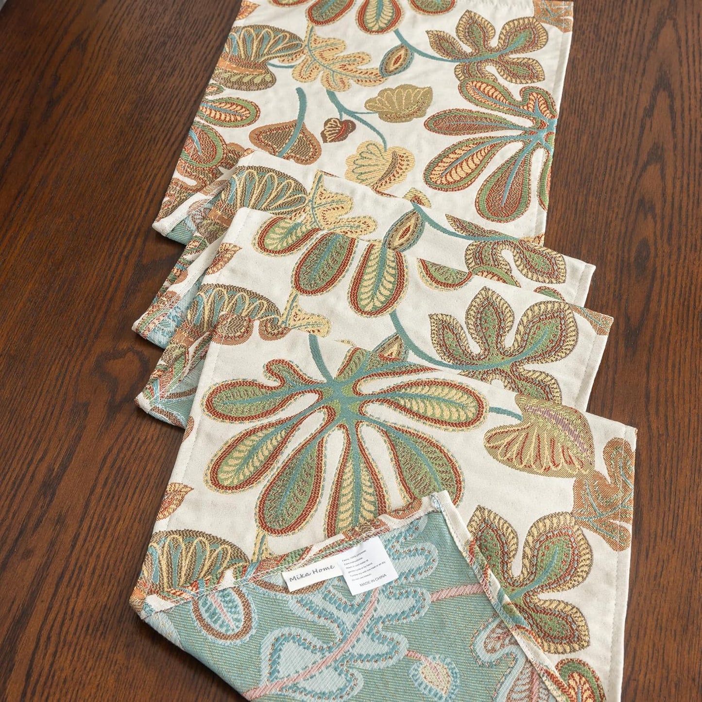 Mika Home Tropical Leaf Table Runner for Home Decor 13X90 Inches Teal Brown Seasonal Dining Table Decoration for Home