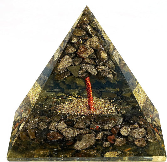 Chakra Healing Crystal Pyramid, Unique Birthday Gifts for Womens, Mom, Love One, Pyrite Tree of Life Orgonite Orgone Pyramid for Meditation, Balance, Positive Energy, Success, Office Décor