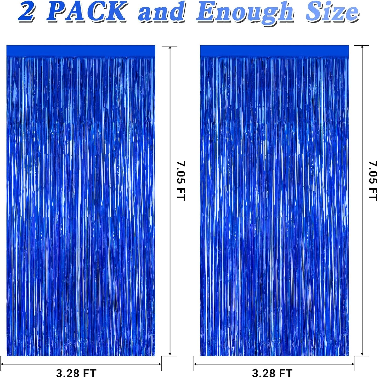 2 PCS Tinsel Backdrop, 3.28 FT x 7.05 FT Dark Blue Backdrop Curtains, Metallic Passover Fringe Curtains Party Streamer, Navy Blue Party Decorations Photo Props