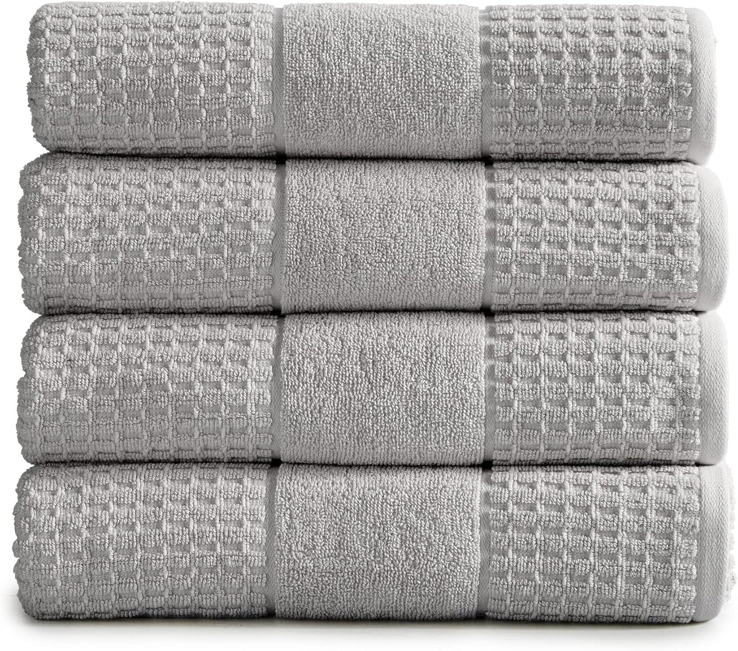 100% Cotton Super Soft Luxury Bath Towel Set | Quick-Dry and Highly Absorbent | Waffle Textured | 550 GSM | Includes 4 Bath Towels | Harper Collection (Light Grey)