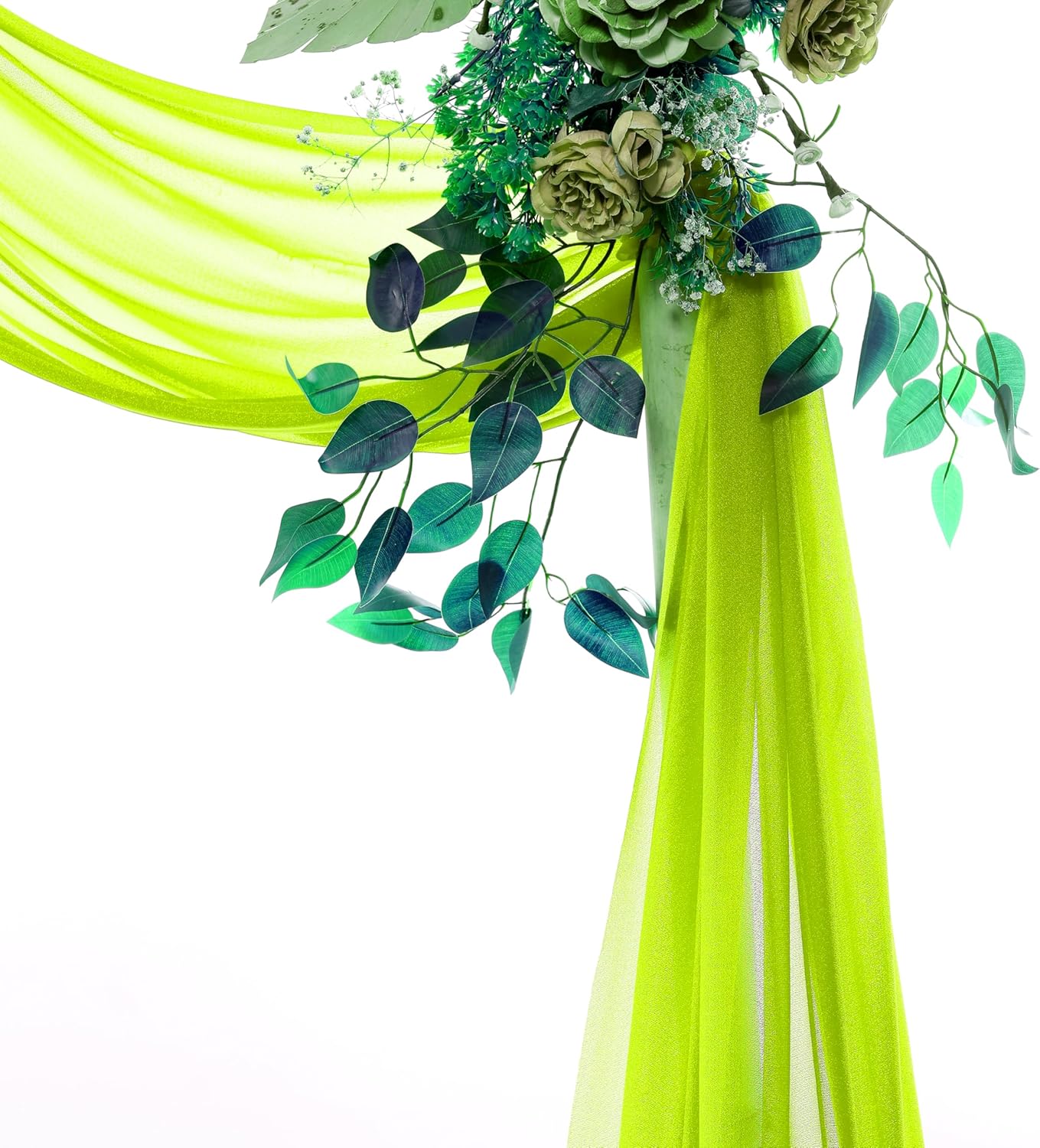 VDS Pack of 1 Panel (30 Inch X 30 Feet) Wedding Arch Draping Fabric Sheer Chiffon Fabric Drapery for Wedding Ceremony Reception Swag Backdrop Canopy Chuppah ARBO Altars Decoration (Parrot Green)