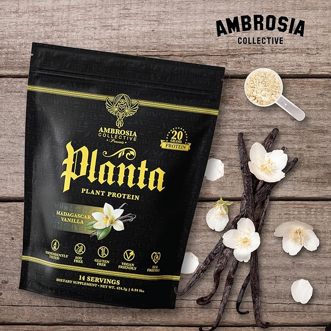 Ambrosia Planta - Premium Organic Plant-Based Protein | Vegan & Keto Friendly | Gourmet Flavors with No Bloating or Stomach Upset | Gluten & Soy Free | No Added Sugar | 14 Servings | (Vanilla)