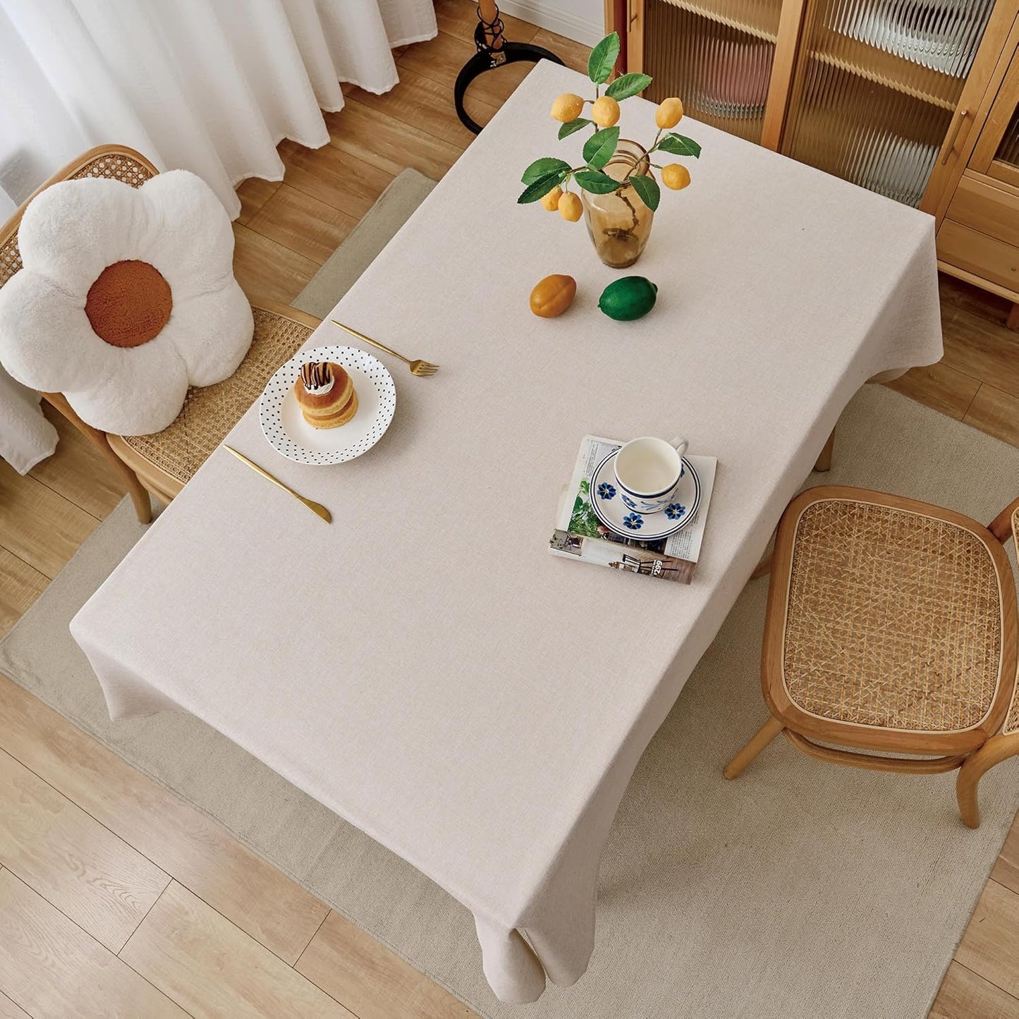 NLMUVW Oatmeal Linen Tablecloth Rectangle 6ft, Rustic Textured Table Cloth Water Resistant Farmhouse Table Cover for Kitchen Dining Party Coffee, 54x84 Inch