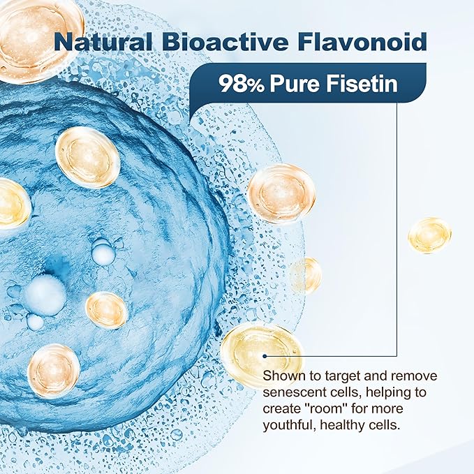 Liposomal Fisetin 200mg & Resveratrol Complex 500mg Liquid Gummies - Longevity & Cell Renewal Support - 98% High Purity Fisetin,Trans-Resveratrol Quercetin Luteolin with Vitamins C & E, 1-A-Day, 60Cts