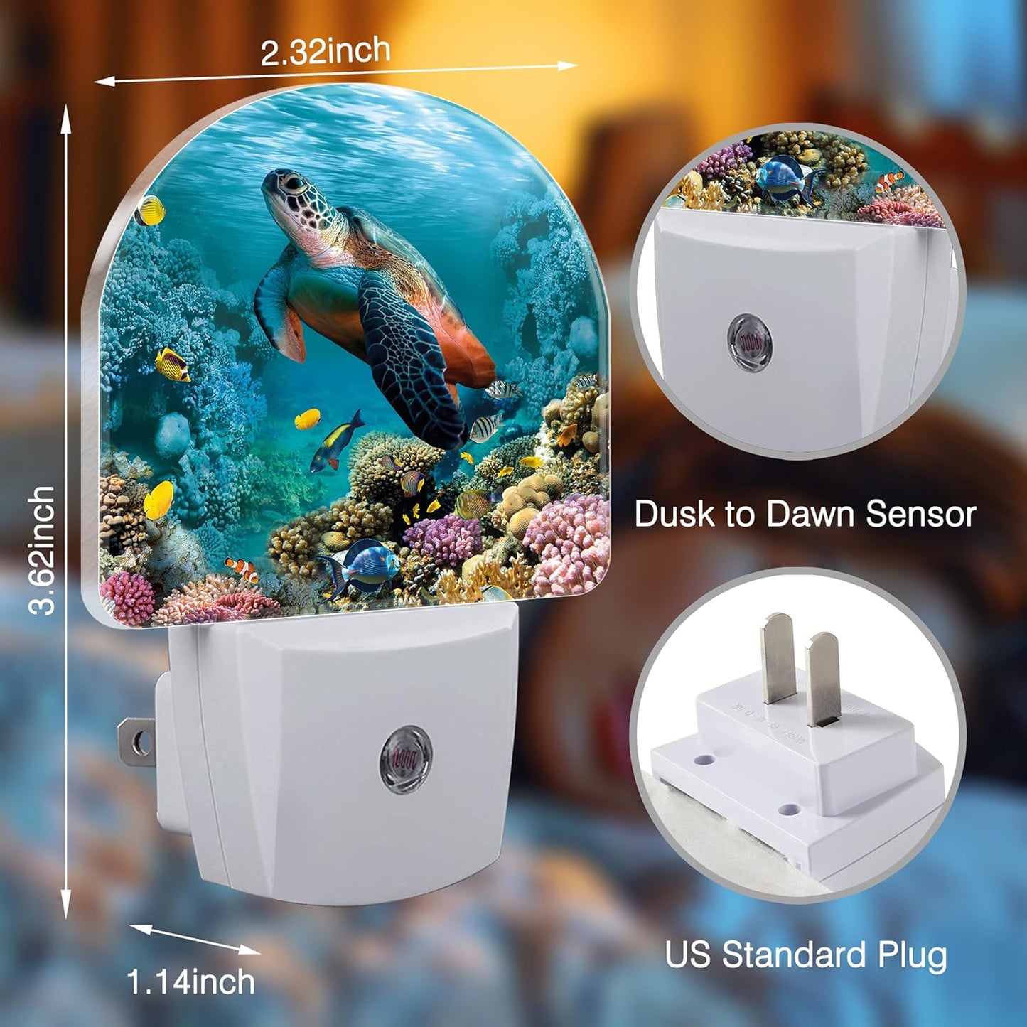 Underwater World Night Light Plug into Wall with Dusk to Dawn Light Sensors Sea Turtle Corals Fish Night Light LED Lamp for Bedroom Hallway Home Wall Decor Nightlight for Girls Boys Men Women