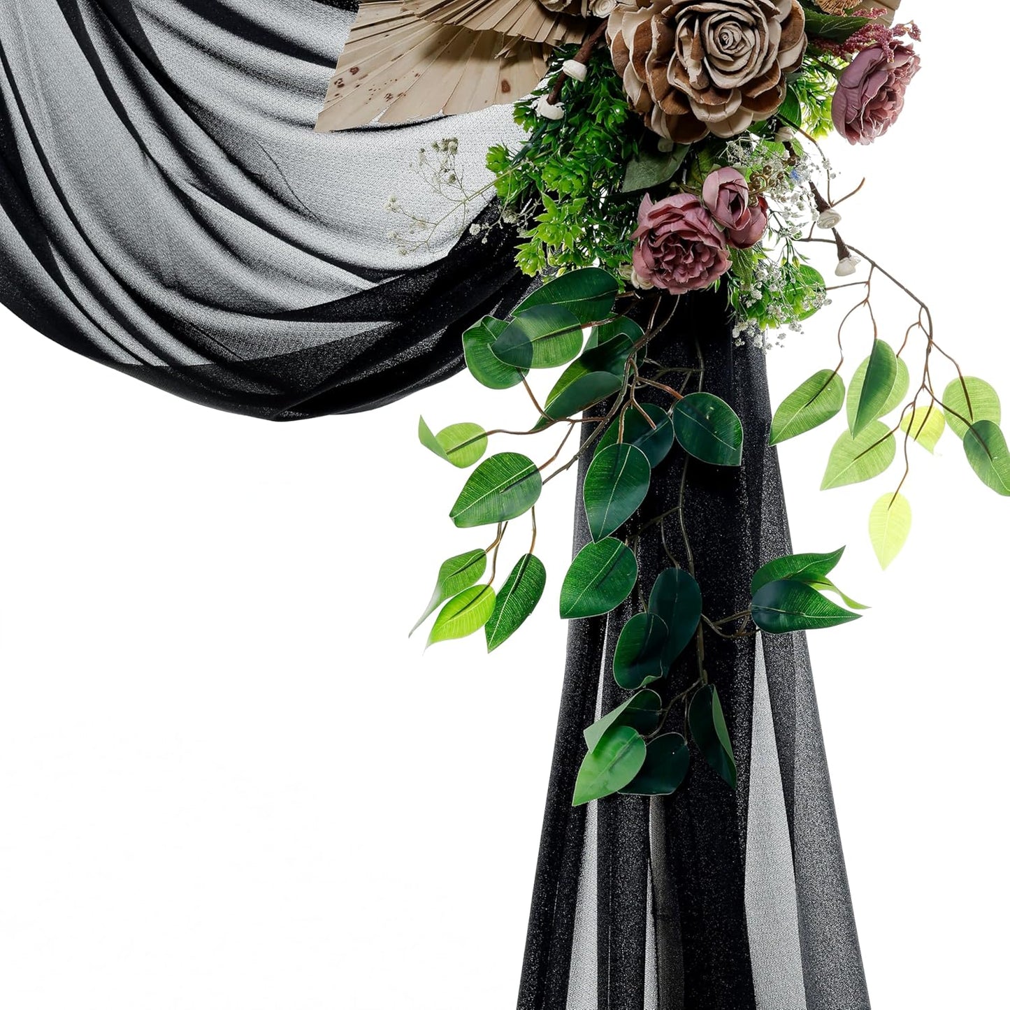 VDS Pack of 2 Panel (30 Inch X 30 Feet) Wedding Arch Draping Fabric Sheer Chiffon Fabric Drapery for Wedding Ceremony Reception Swag Backdrop Canopy Chuppah ARBO Altars Decoration (Black)