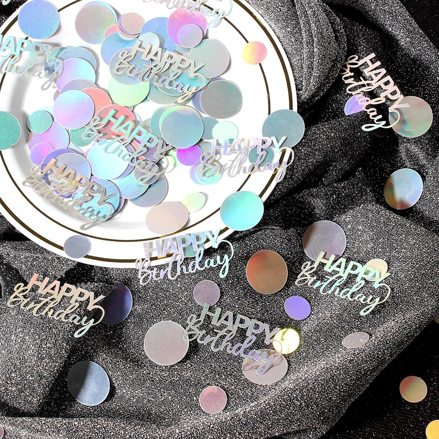 300PC Circle Dots Birthday Confetti for Table Iridescent Happy Birthday Table Scatters Party Decorations