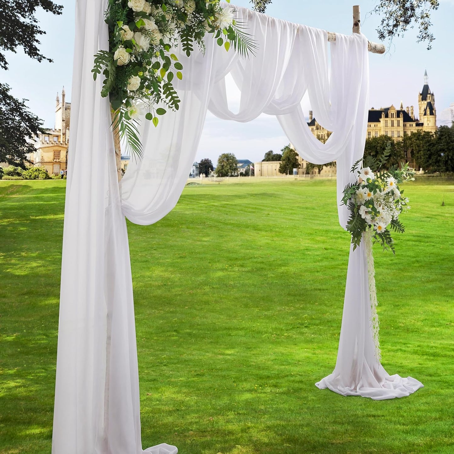 VACVELT Wedding Arch Draping Fabric - White Chiffon, 1 Panel Sheer Drapes - 30 Inch x 20ft Chiffon Backdrop Curtain - Outdoor Sheer Drapery for Ceremony Party Ceiling