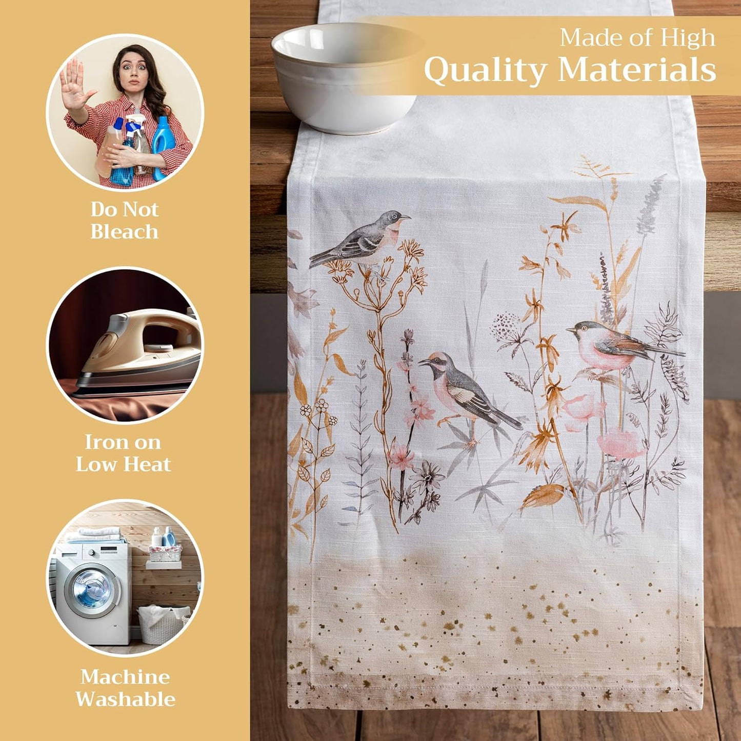 Maison d' Hermine Table runner 100% Cotton Single Layer Table Runners 72 inches long Decorative for Home Kitchen Dining Party Wedding Bridal Shower Spring Summer (Meadow Florals - Beige, 14.50" x 72")