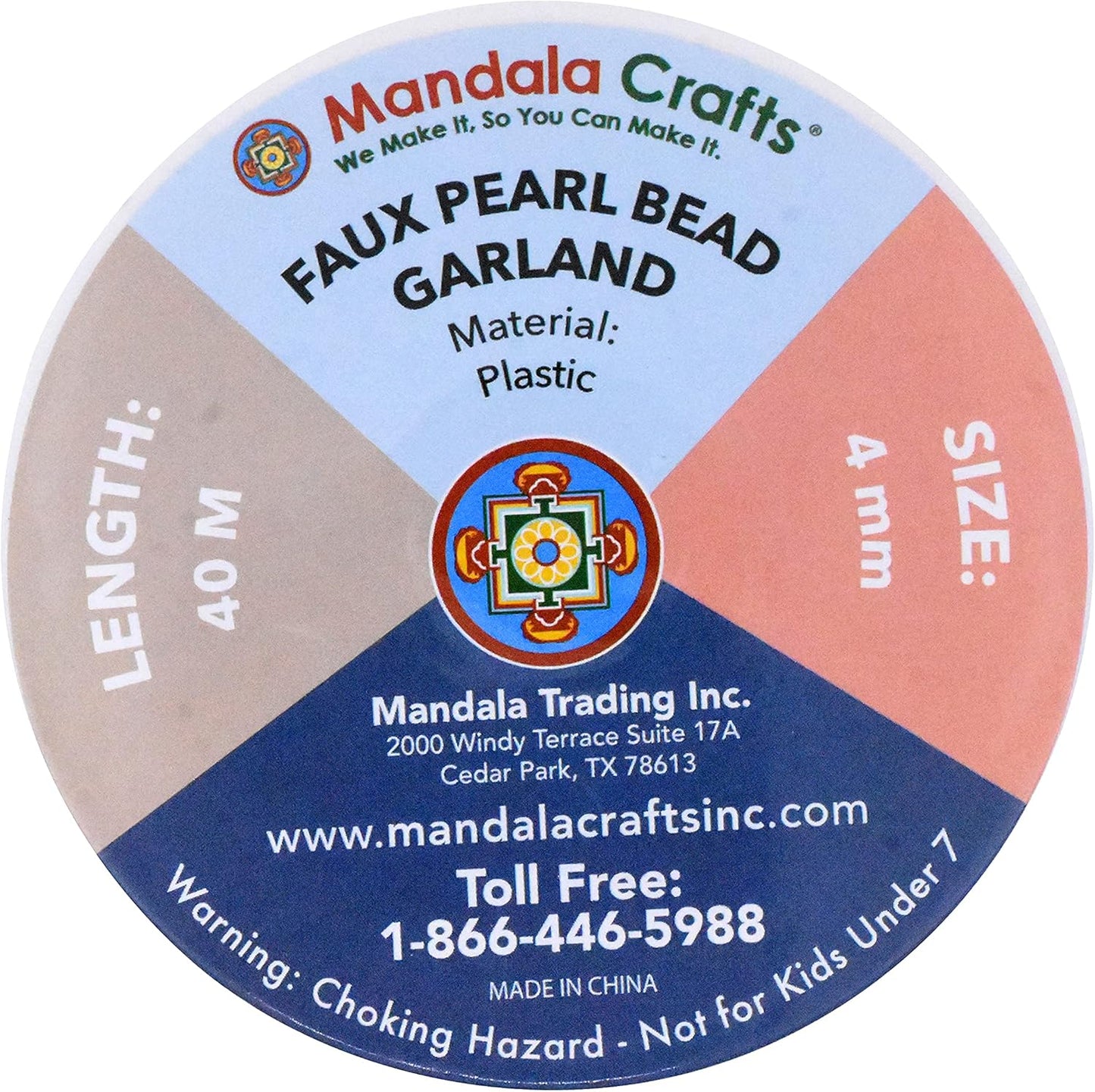 Mandala Crafts 4mm Faux Metallic Silver Pearl Beads Roll - 44 Yards Strand of Fake Pearls Chain Garlands Spool String for Christmas Tree, Wedding, Party, Vases, DIY Decoration