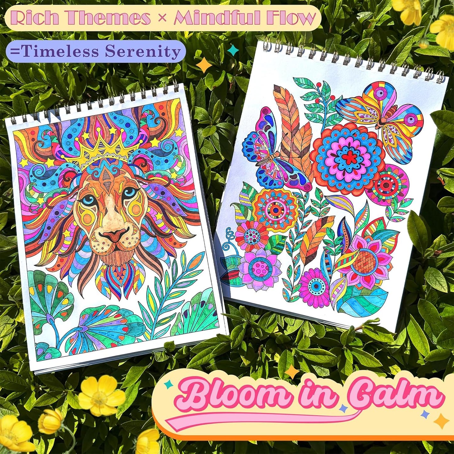 LORHAKI Adult Coloring Book for Women, 3 Spiral Bound Adult Coloring Book Nature Animal Mandala, 200gsm No-Bleed Thick Paper, Optimal for Relaxation and Stress Relief Women Elders Teens