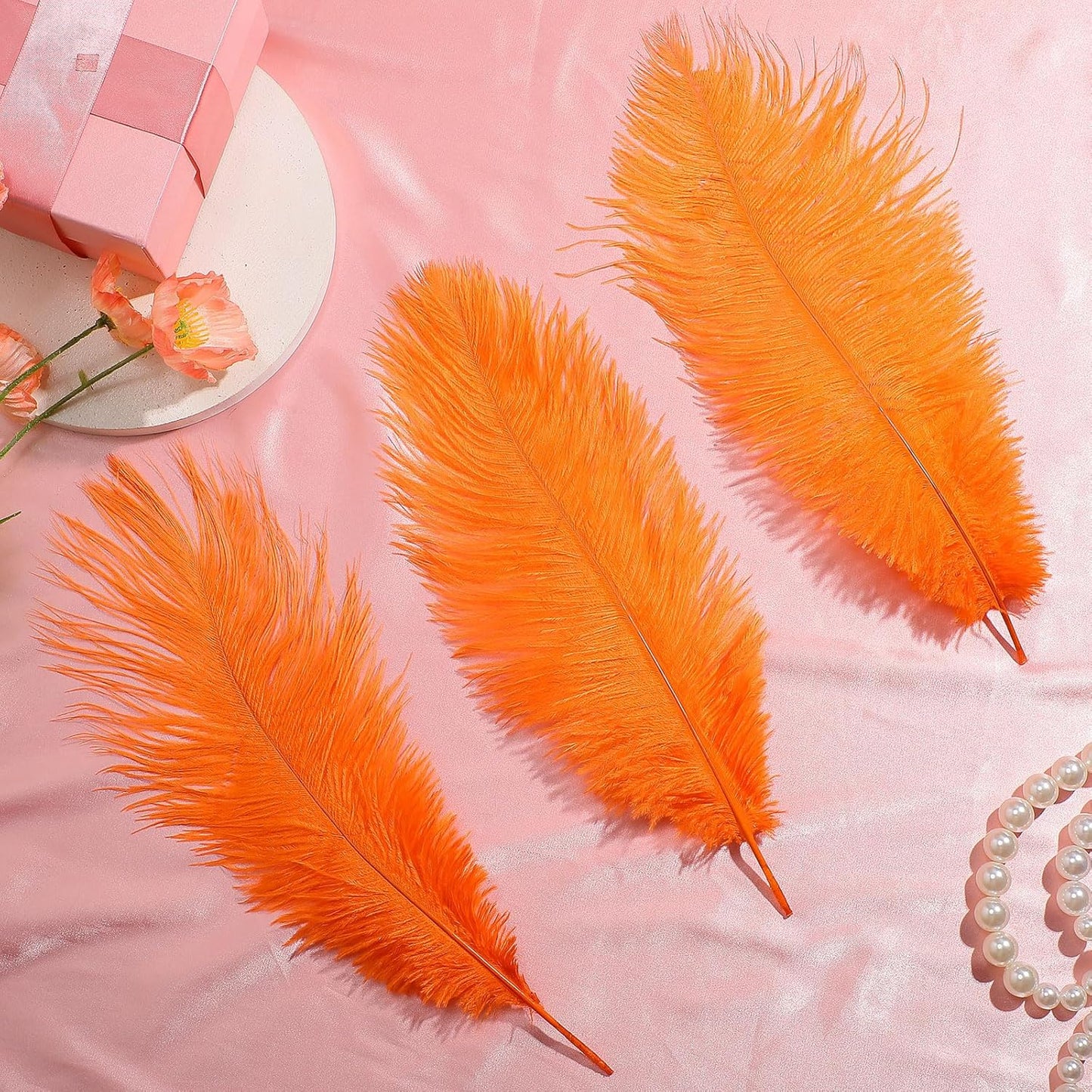 Maitys 90 Pcs Large Natural Ostrich Feathers Bulk 14-16 Inch (35-40cm) 12-14 Inch (30-35cm) 10-12 Inch (25-30cm) Ostrich Feathers Plumes for Centerpieces Wedding(Orange)