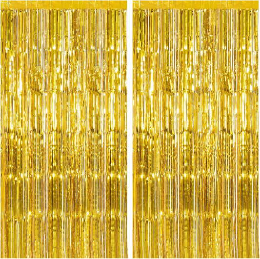2 Pack Gold Backdrop Birthday Decorations Foil Curtain Backdrop Gold Streamers Dance Party Decorations Photo Booth Props for Bachelorette Decorations Christmas Halloween New Years Eve Party Supplies