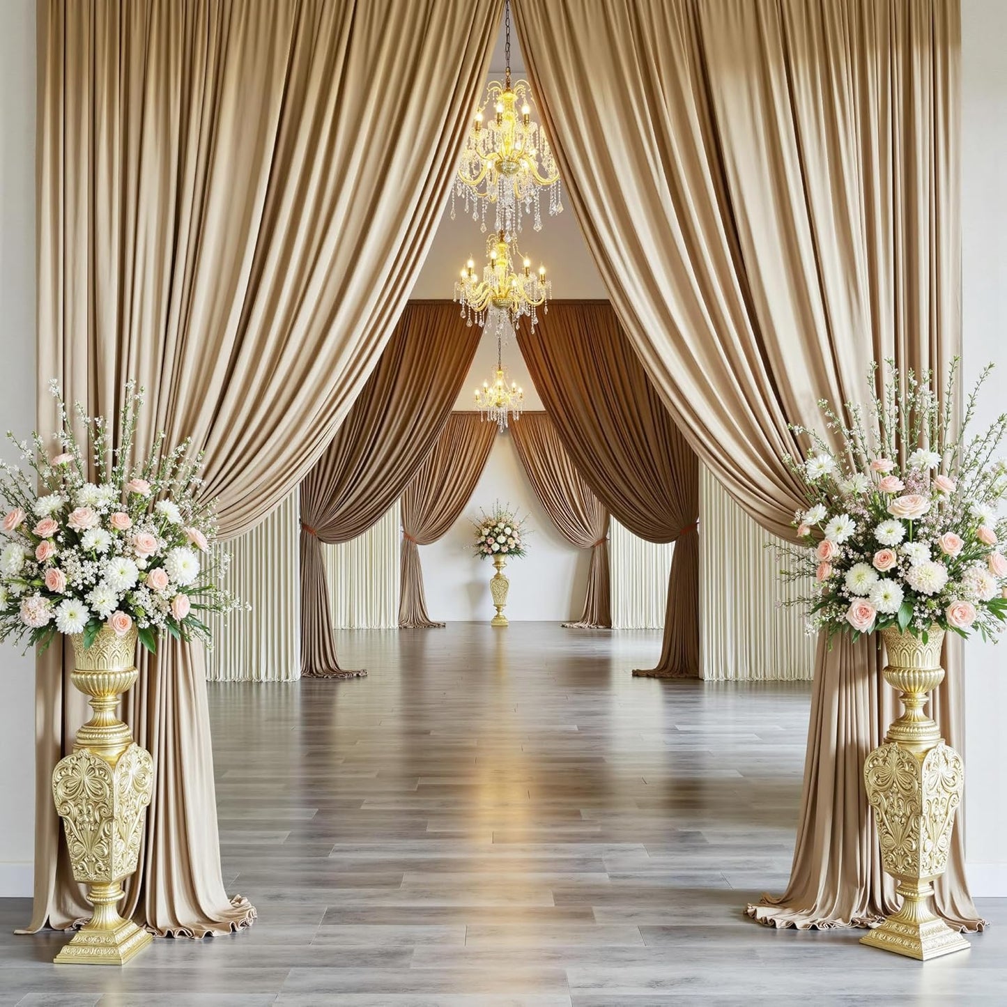 PartyVillage 10ft×15ft Beige Backdrop Curtain for Wedding Parties, 2 Panels Wrinkle Free 15 FT Long Polyester Photo Backdrop Drapes Back Drop Cloth for Birthday Photography Background