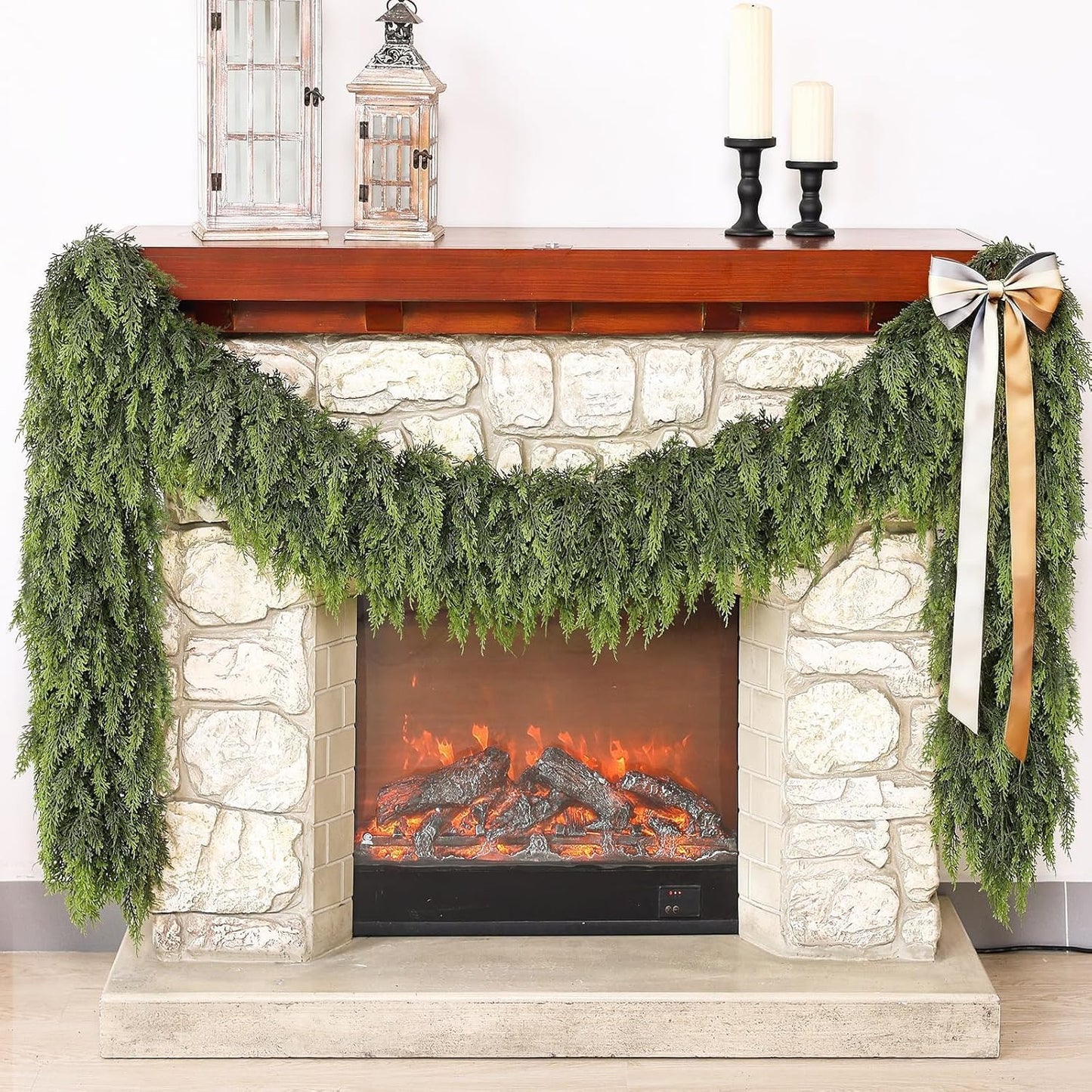 Real Touch Cedar Garland - Artificial Christmas Garlands Faux Green Cedar Fake Pine Needles Garland for Fireplace,Table, Stairs, Mantle, Window,Indoor Outdoor,Home,Holiday Decor(1 PCS,5 FT)