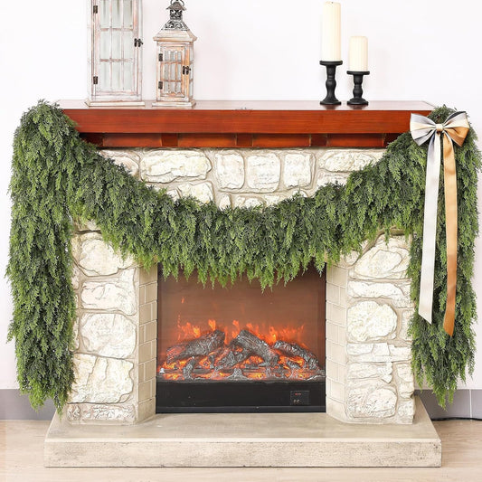 Real Touch Cedar Garland - Artificial Christmas Garlands Faux Green Cedar Fake Pine Needles Garland for Fireplace,Table, Stairs, Mantle, Window,Indoor Outdoor,Home,Holiday Decor(1 PCS,5 FT)