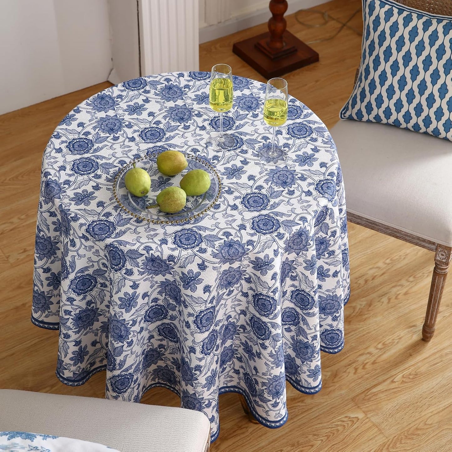 patdrea Designer Vintage French Round Table Cloth,Linen Durable Blue Paisley Pattern Tablecloth,Decoration Floral Cover for Kitchen Dining Christmas,Thanksgiving,Diameter 67"-Lantang a