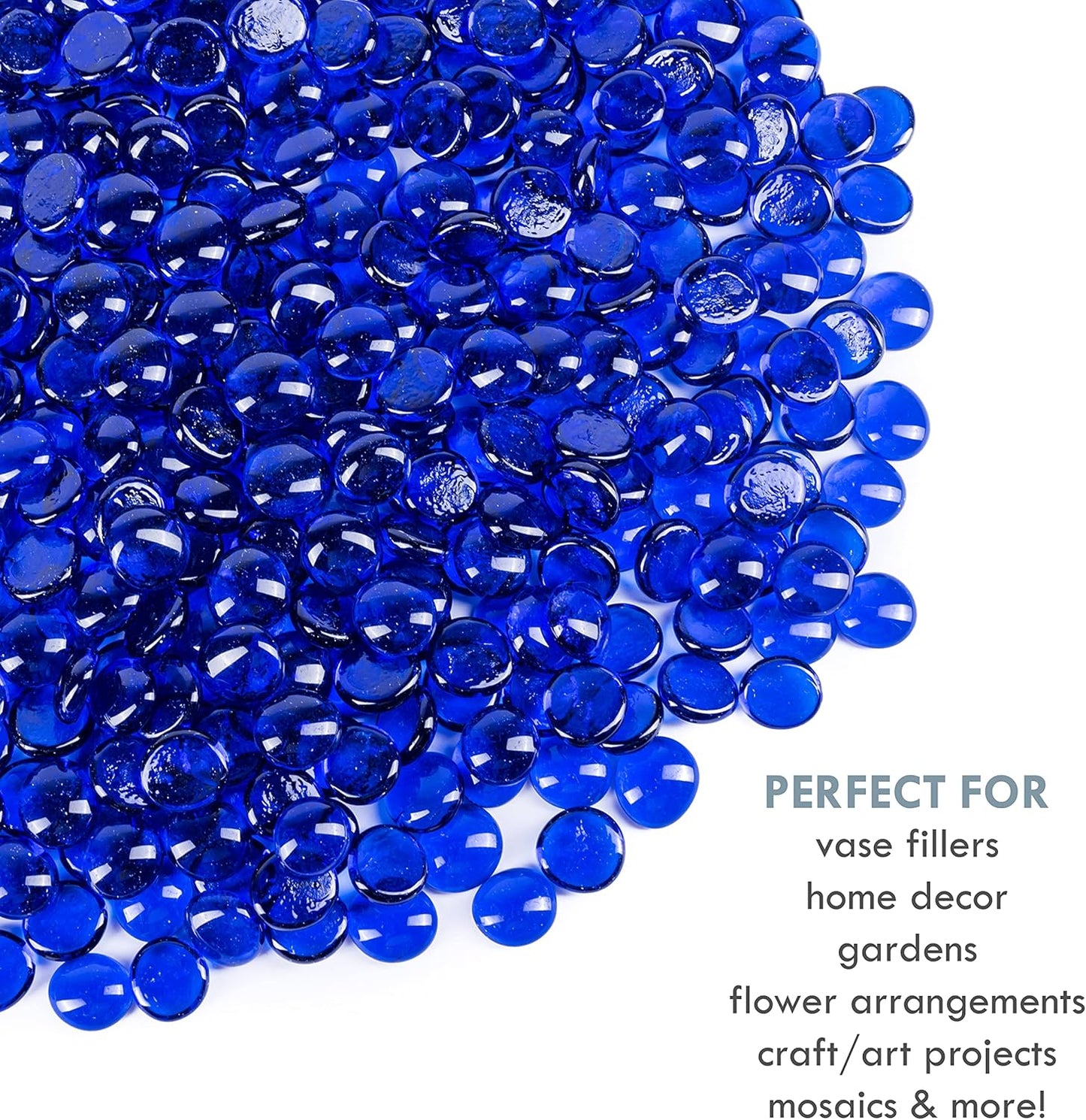 Galashield Flat Glass Marbles for Vases Cobalt Blue Glass Gems Beads Pebbles Vase Filler (1 LB, Approx. 105 PCS)