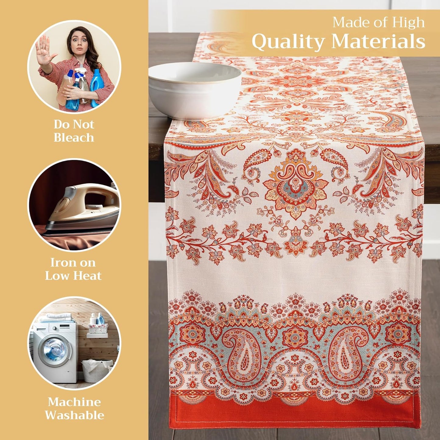 Maison d' Hermine Table Runner 100% Cotton Double Layer Table Runners 72 inches Long for Thanksgiving Christmas Decorations Home Kitchen Dining Party Wedding (Cachemire, 14.5" x 72")