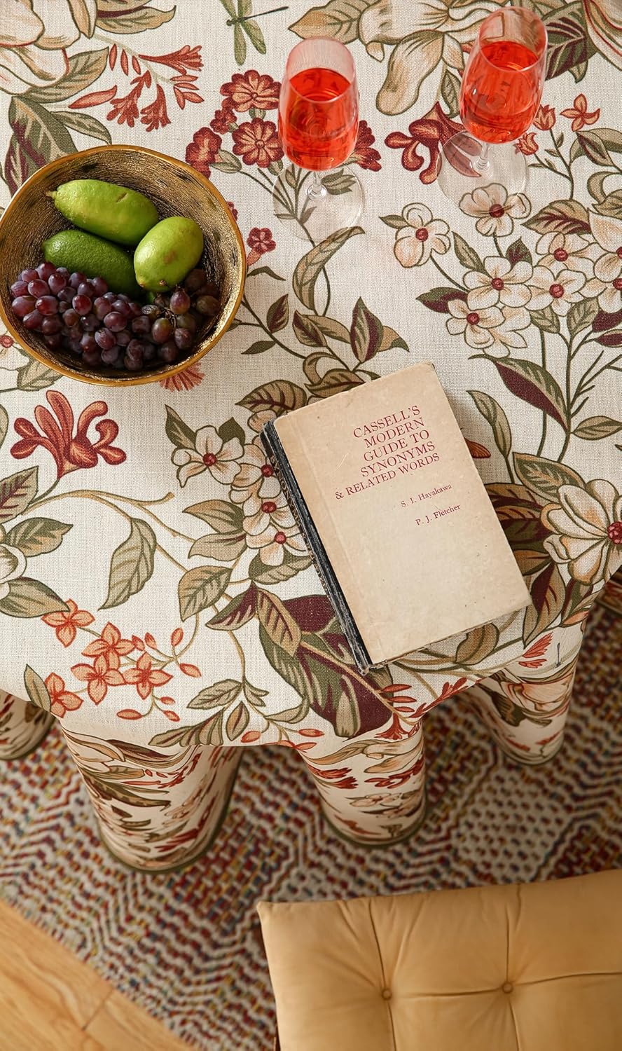 ISAENNE Designer Bohemian Linen Small Round Table Cloth,Colorful Floral Pattern Tablecloth,Wrinkle Resistant Decorative Tablecloths for Dining Thanksgiving Kitchen Party,Diameter 55"-Grace A