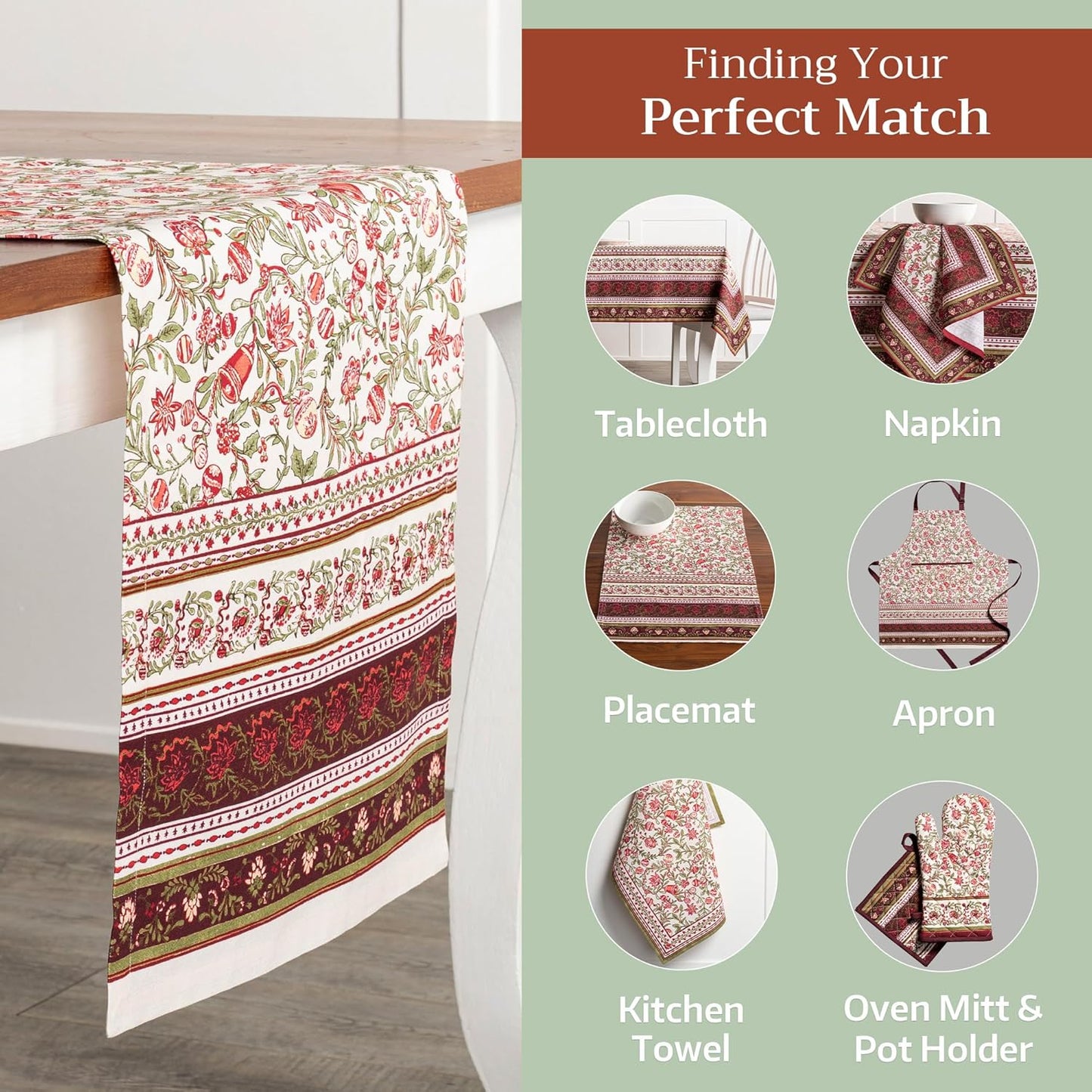 Maison d' Hermine Table Runner 100% Cotton Double Layer Table Runners 108 inches Long for Thanksgiving Christmas Decorations Home Kitchen Dining Party Wedding (Reveillon Au Jardin, 14.5" x 108")