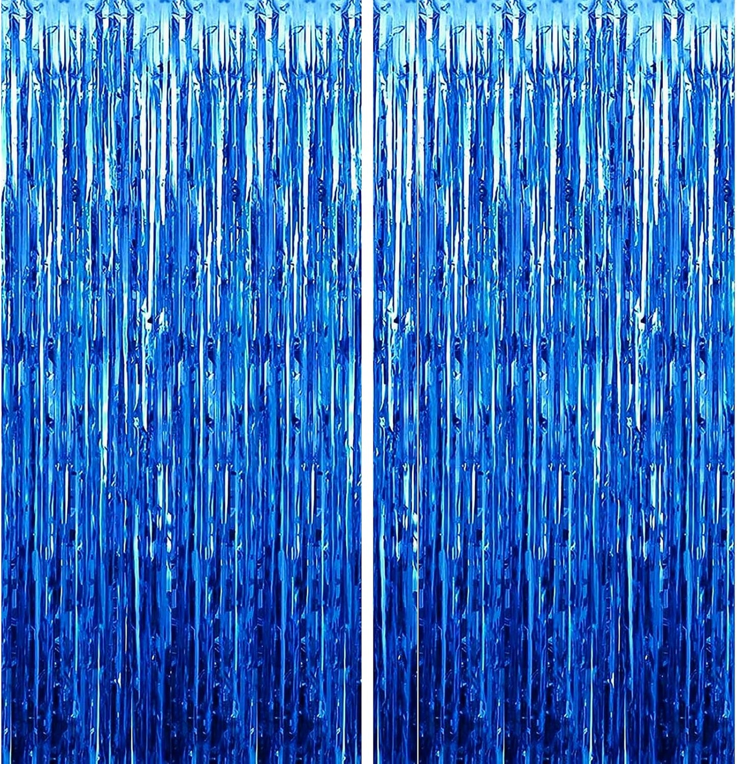 2 Pack 3.28 ft x 6.56 ft Blue Tinsel Curtain Party Backdrop Decorations, Metallic Foil Fringe Backdrop Door for Halloween, Christmas, Birthday Graduatio
