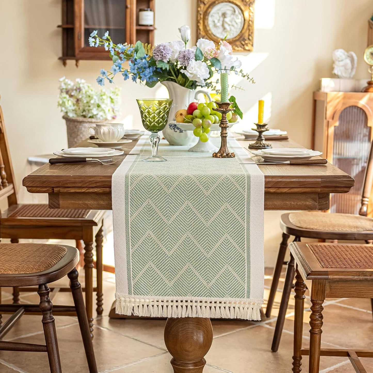 Table Runners 83 Inches,Waterproof Boho Table Runner with Tassel Fringe,Table Runner for Party Coffee Table