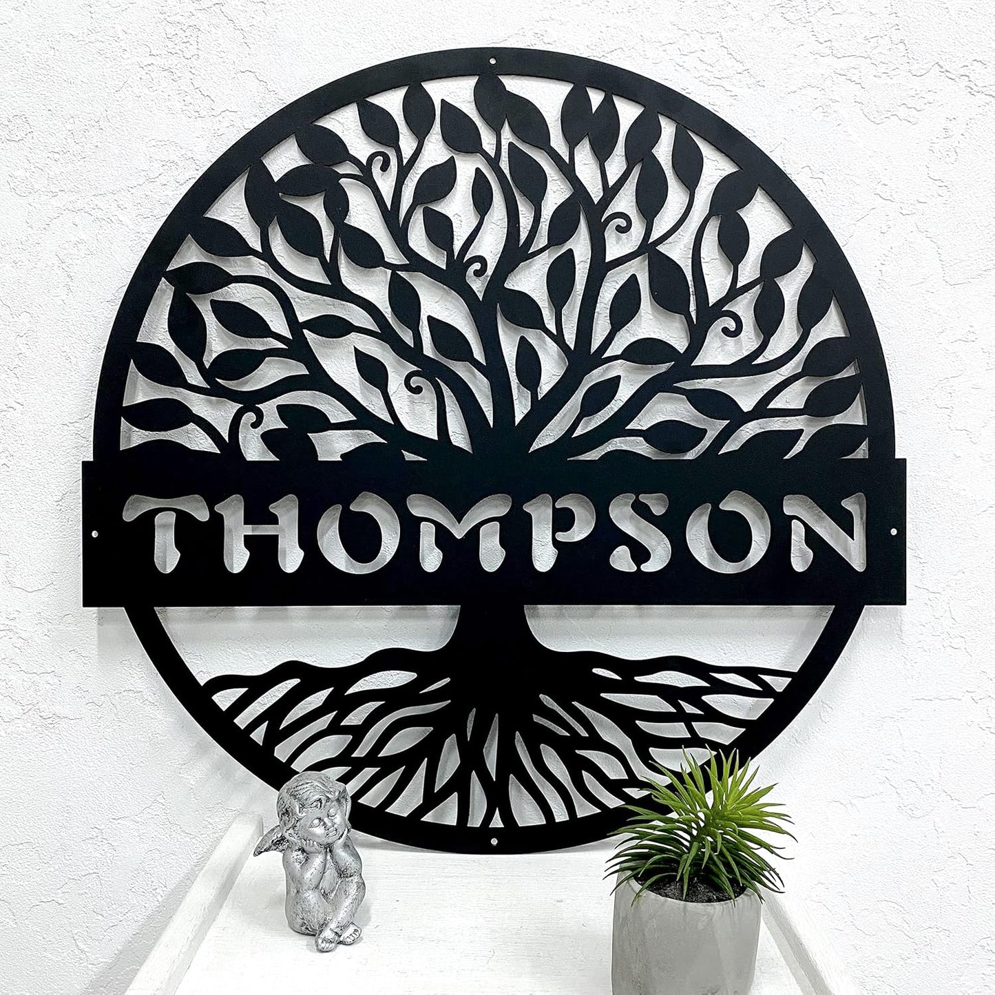 RealSteel Personalized Metal Wall Art - Custom Tree of Life Design with Family Name - Circular Metal Sign - Personalized Wedding, Anniversary, or Housewarming Gift (18")