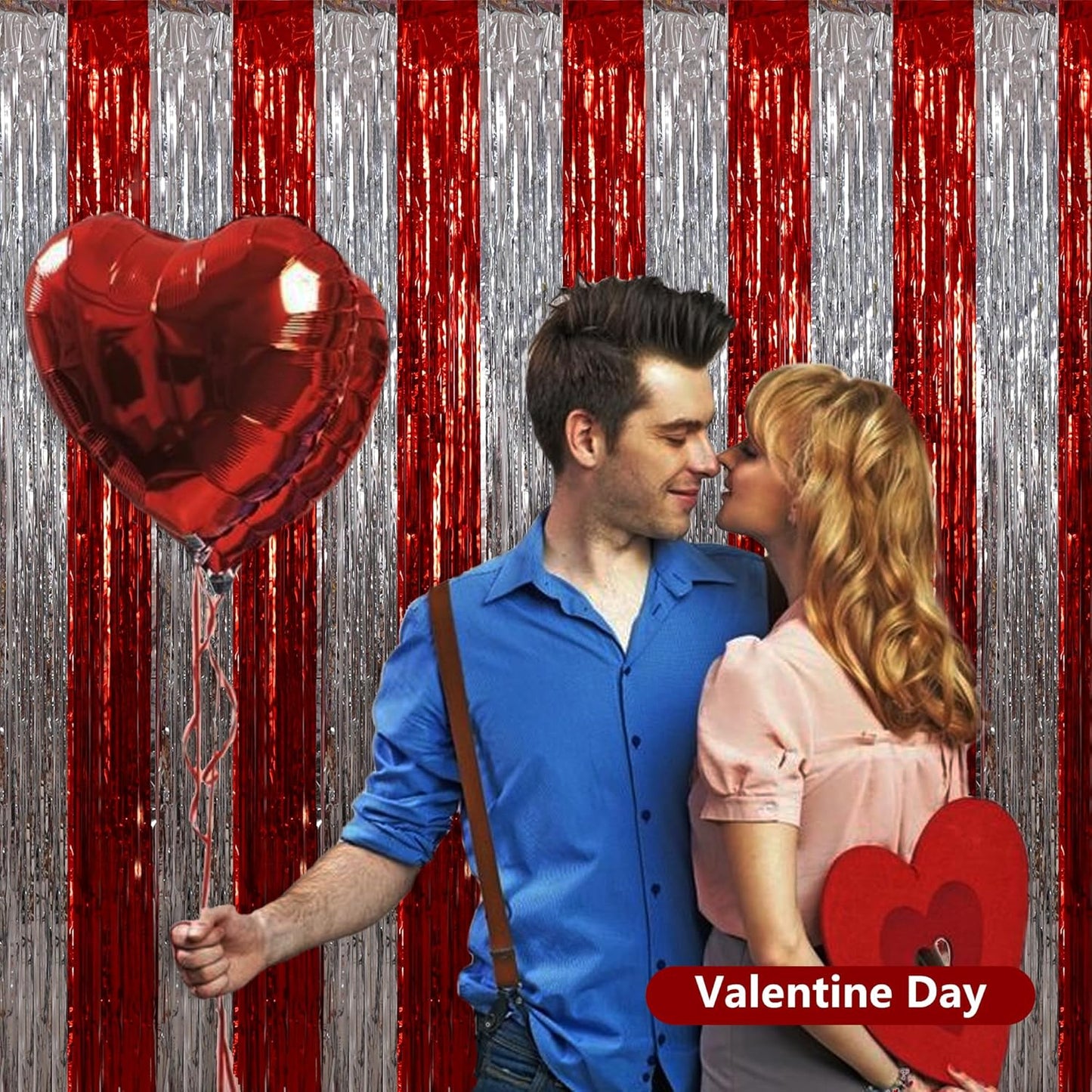 BEISHIDA Red Silver Door Streamers Backdrop Foil Fringe Tinsel Party Streamers Curtains Photo Backdrop - 2Pcs for Birthday Graduation Christmas Party Decoations