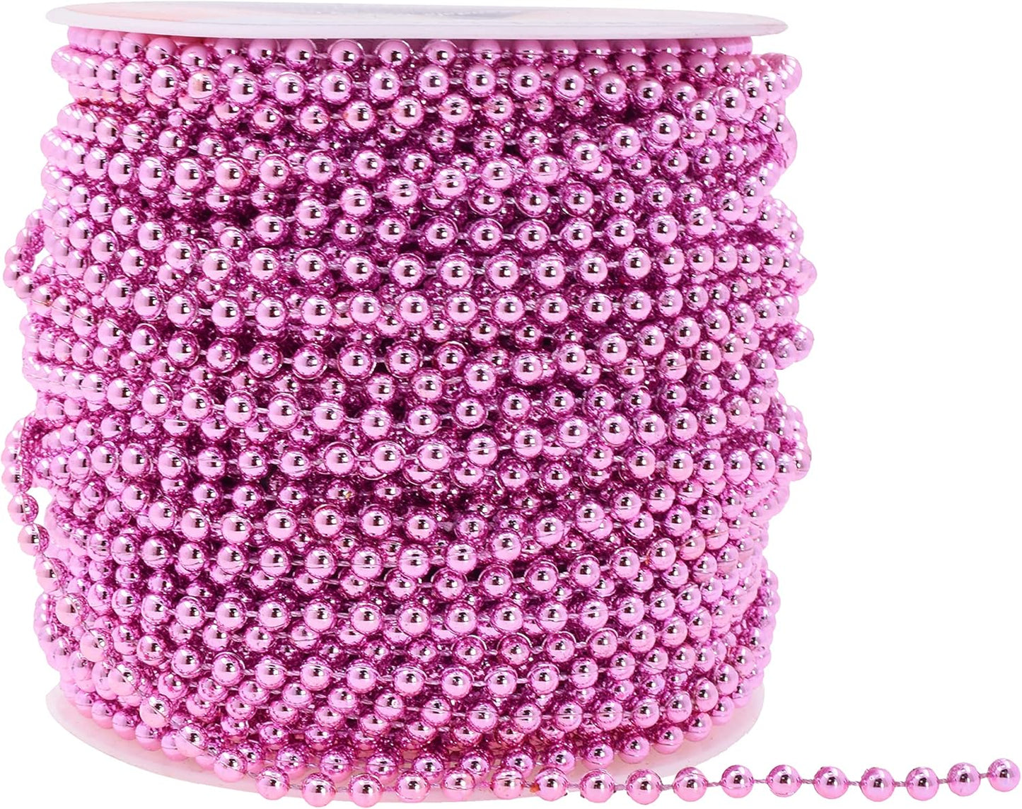 Mandala Crafts Faux Pink Pearl Beads Garland - 4mm 44 Yds Pink Pearl Strands Spool Pearl String Bead Roll for Wedding Party Christmas Tree Decoration