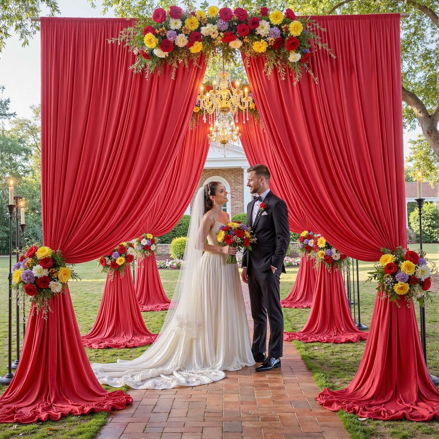 20×14ft Wrinkle Free Red Backdrop Curtain for Wedding Parties,2 Panels 5×14ft Height Soft Silky Polyester Backdrop Drapes Red Photo Back Ddrop Curtains for Event Photography Christmas Background Cloth