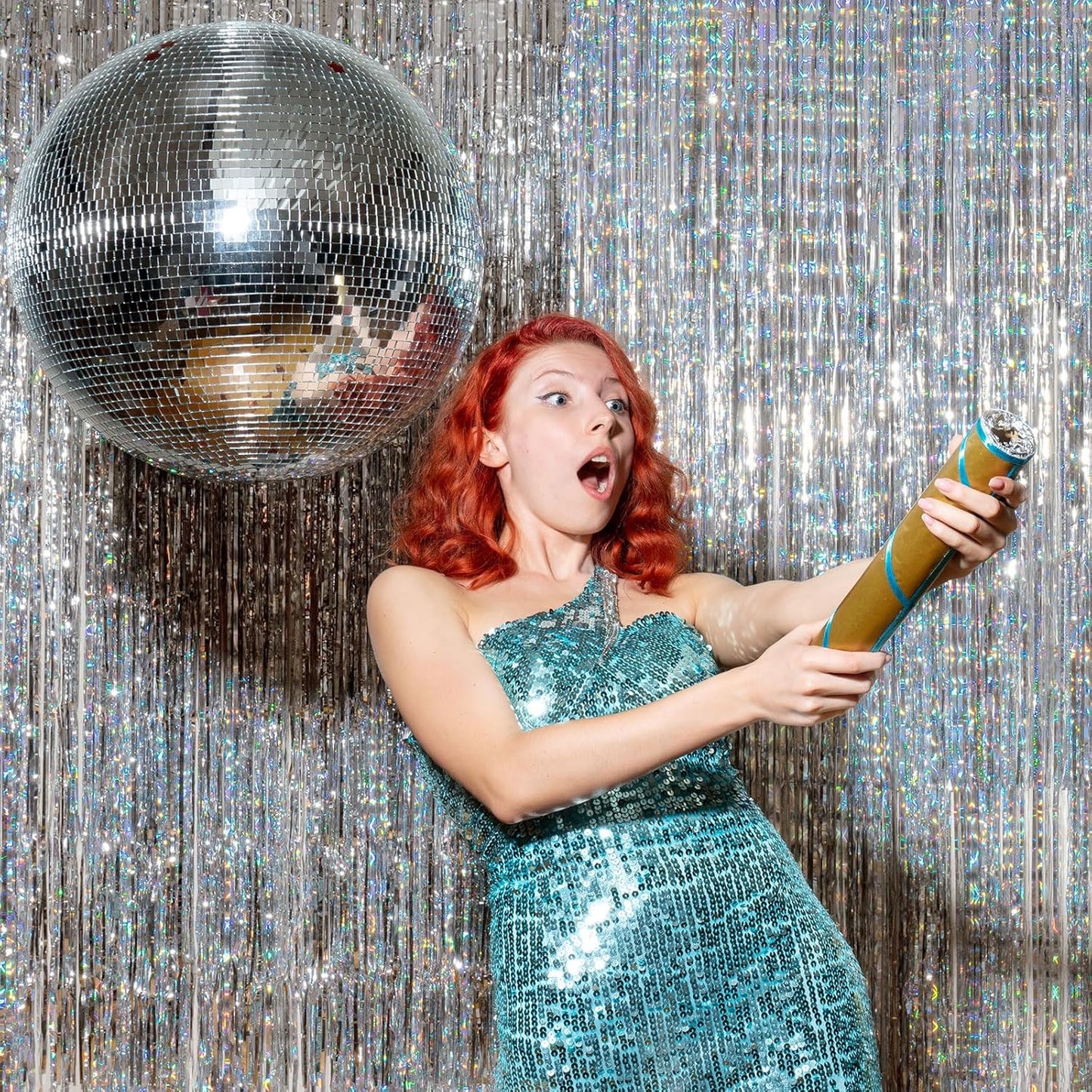 2 Pack Silver Glitter Backdrop Party Decorations Tinsel Streamers Foil Fringe Curtains Shimmer Wall Backdrop Christmas Birthday Bachelorette Party Wedding Decor Supplies