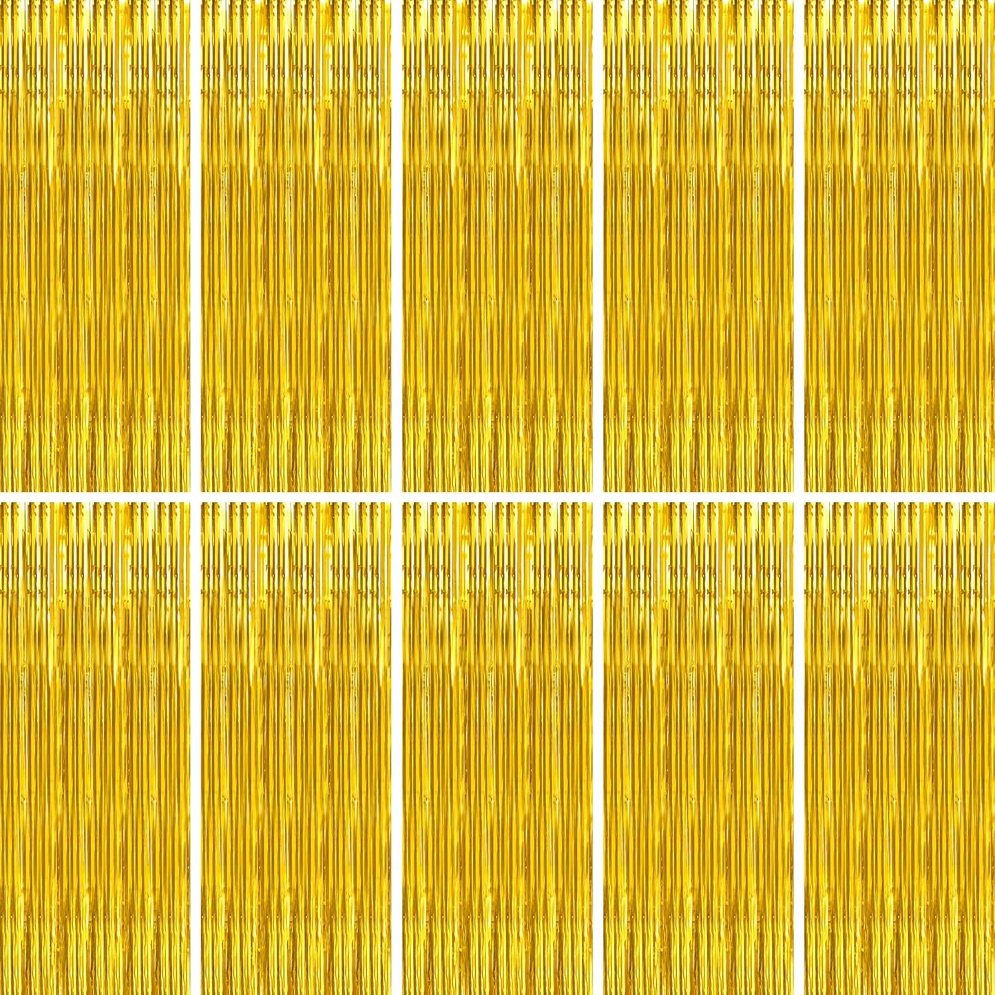 BTSD-home 10 Pack Gold Foil Fringe Curtain, Metallic Photo Booth Backdrop Tinsel Door Curtains for Wedding Birthday Bridal Shower Baby Shower Bachelorette Christmas Party Decorations(8ft x 3ft)