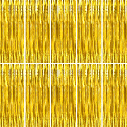 BTSD-home 10 Pack Gold Foil Fringe Curtain, Metallic Photo Booth Backdrop Tinsel Door Curtains for Wedding Birthday Bridal Shower Baby Shower Bachelorette Christmas Party Decorations(8ft x 3ft)