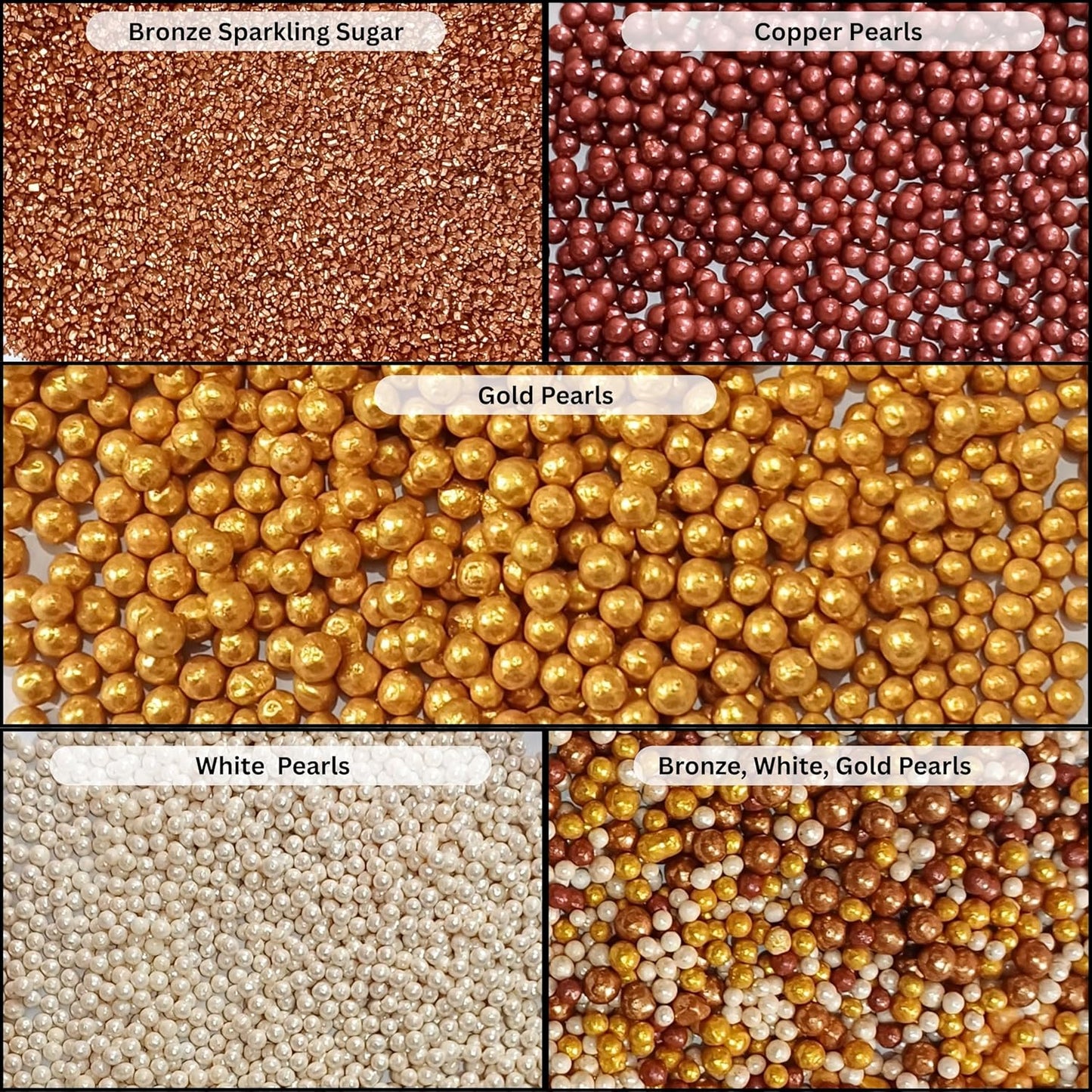 Confect Sprinkle Mix – Edible Gold, Bronze & White Sugar Pearls with Copper Sparkling Sugar –Great Gatsby Disco Ball- Elegant Cake, Cupcake & Cookie Decorating Sprinkles –Vegan, Gluten-Free, Nut-Free, Soy-Free, Dairy-Free, Palm Oil-Free, Dye Free- 5 Oz