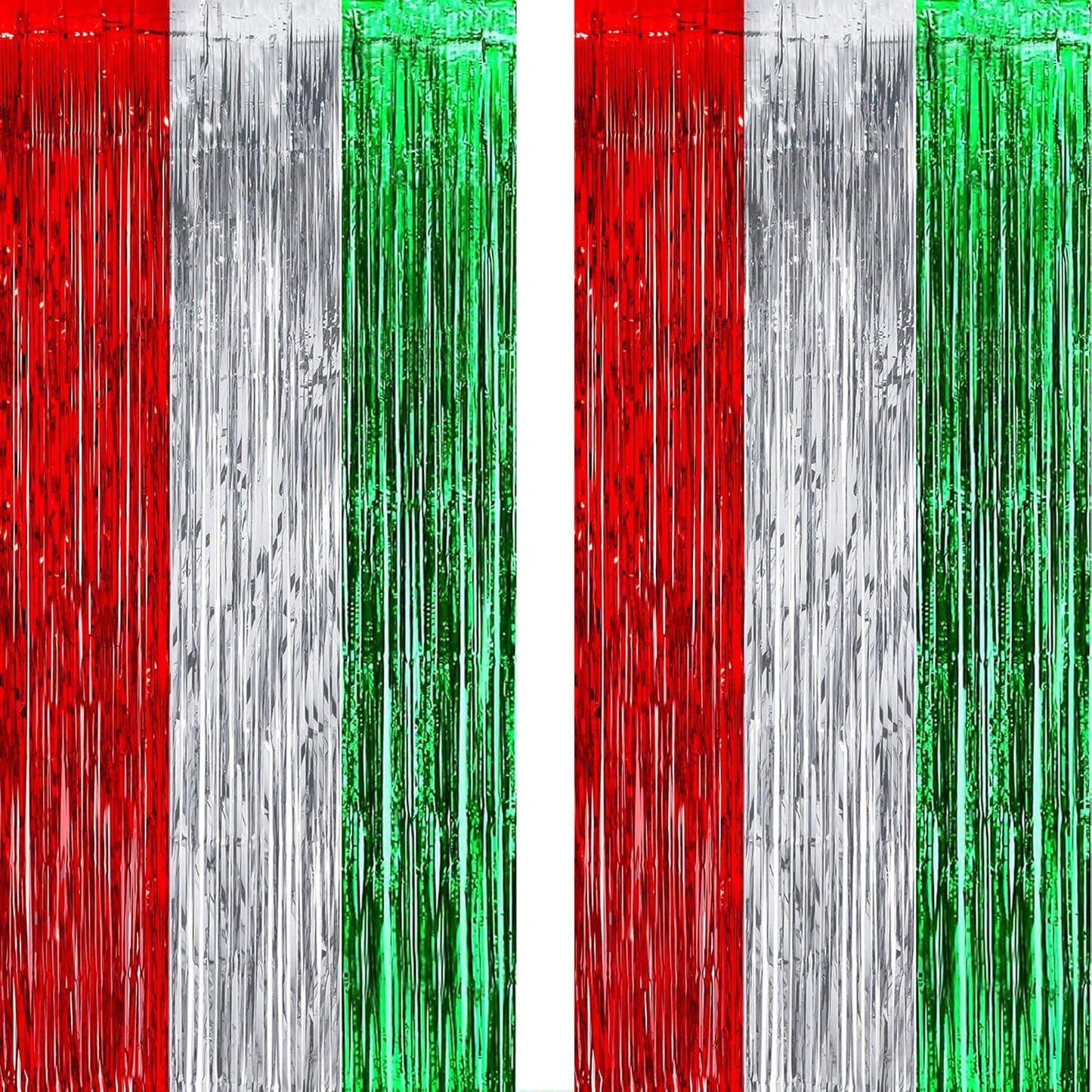 Red Silver Green Party Streamers - GREATRIL Christmas Tinsel Backdrop for Xmas Winter Italian Elf Themed Parties Decorations - 2 Packs