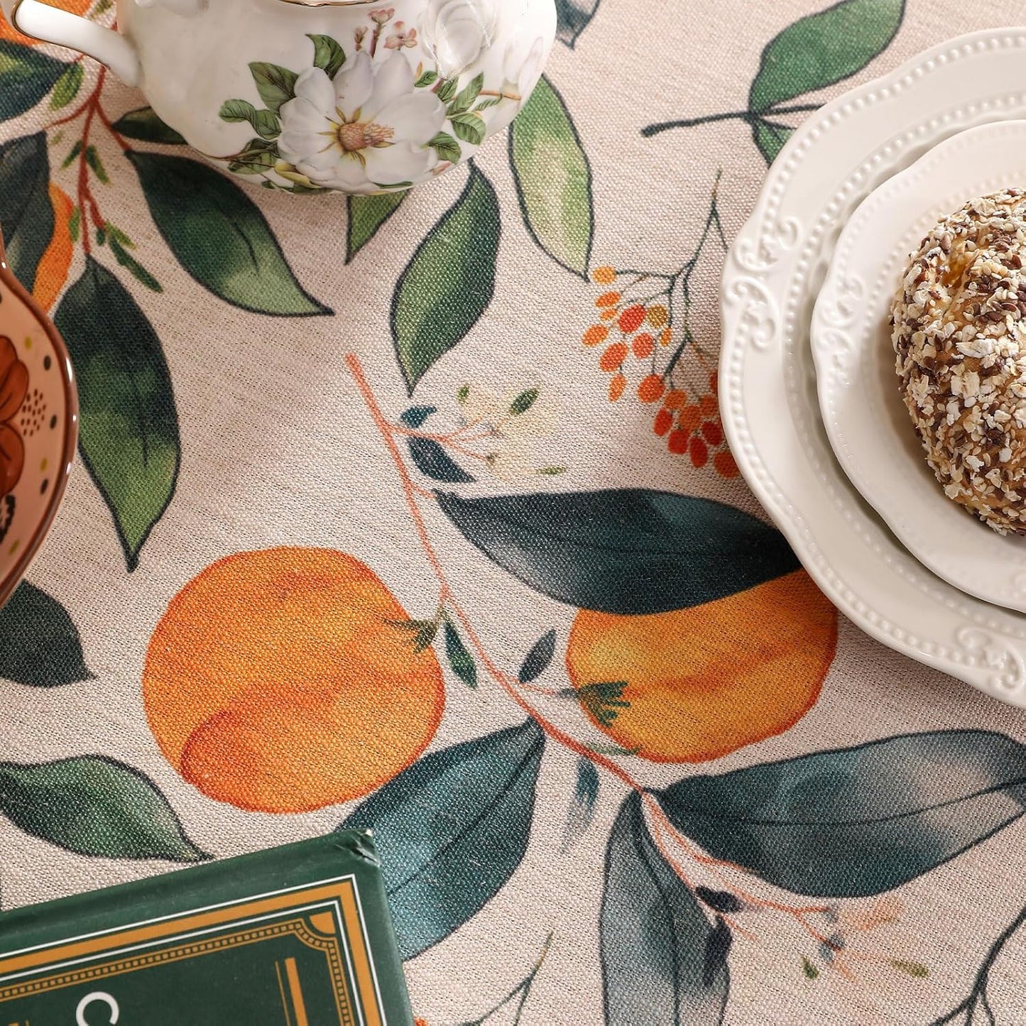 patdrea Designer Linen Small Tablecloth for Rectangle Table,Oranges and Leaves Pattern Vintage Table Cloth,Fall Dacorative Cover for Kitchen Dining Christmas,Thanksgiving,55"x71"-Palladin a