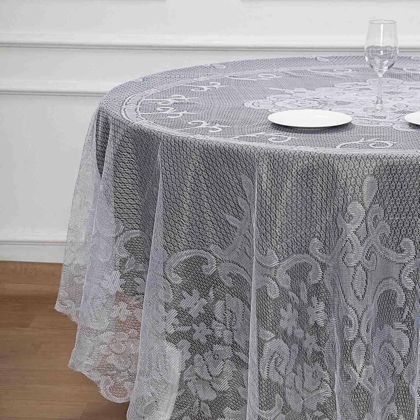 Tableclothsfactory 90" White Premium Lace Round Tablecloth for Banquet Party Wedding Event Home Decor