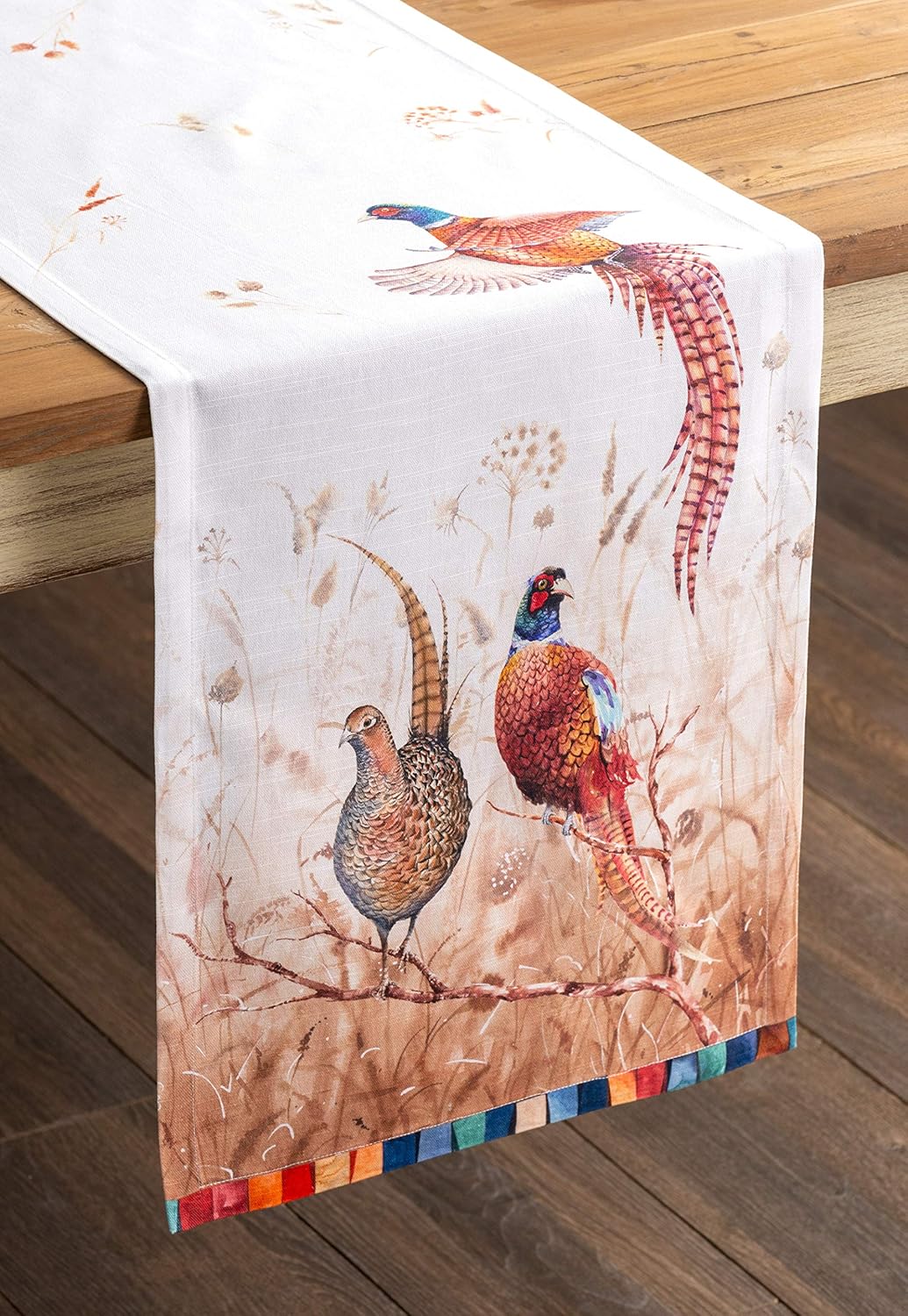 Maison d' Hermine Table Runner 100% Cotton Single Layer Table Runners 90 inches Long for Thanksgiving Christmas Decorations Home Kitchen Dining Party Wedding (Faisan D'Automne, 14.5" x 90")