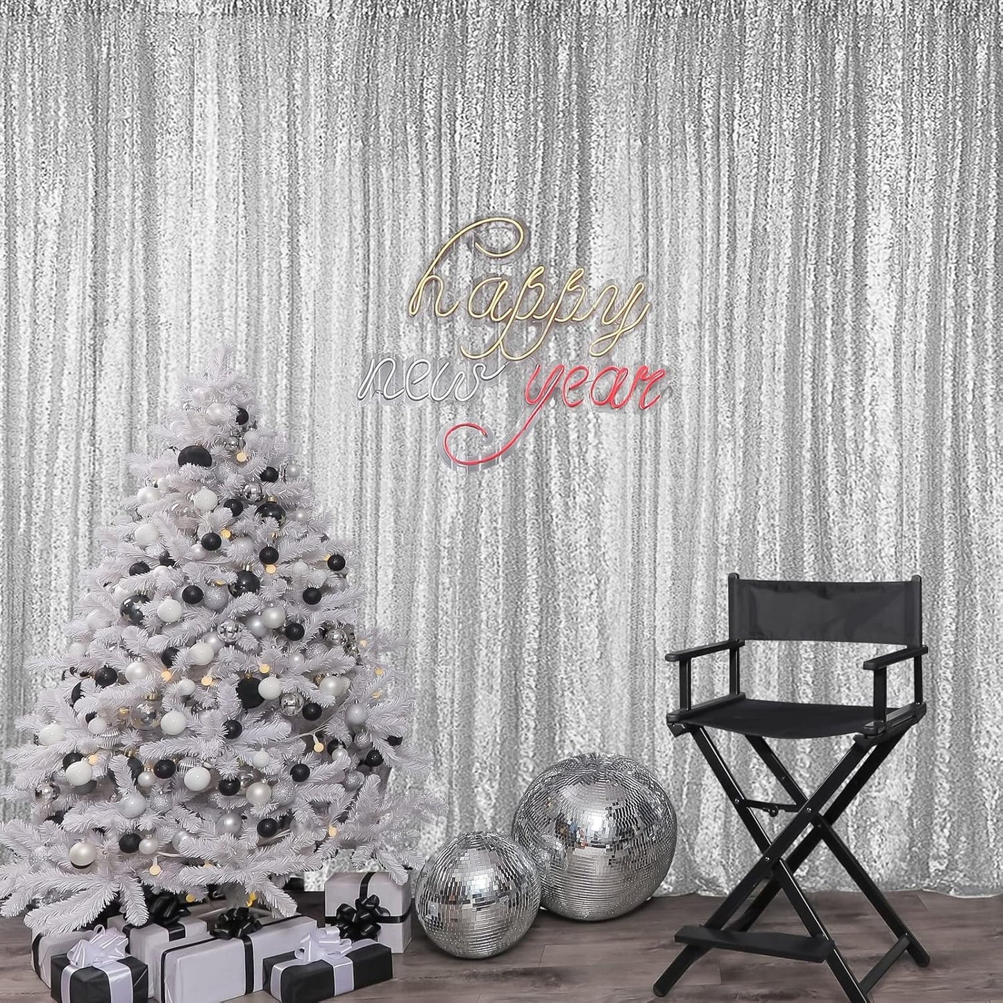 Hahuho Silver Sequin Backdrop Curtain, 4PCS 2FTx8FT Glitter Backdrop Curtain for Parties, Christmas, Wedding, Party Decoration（4 Panels, 2FT x 8FT, Silver