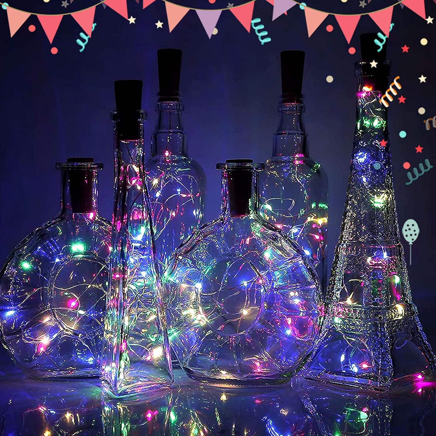 Bottle Lights 12 Pack 20 LEDs Cork Lights for Wine Bottles Battery (Included) Powered Fairy Mini String Lights for DIY Jar Lighting Indoor Bedroom Party Wedding Christmas Halloween Decor (Colorful)